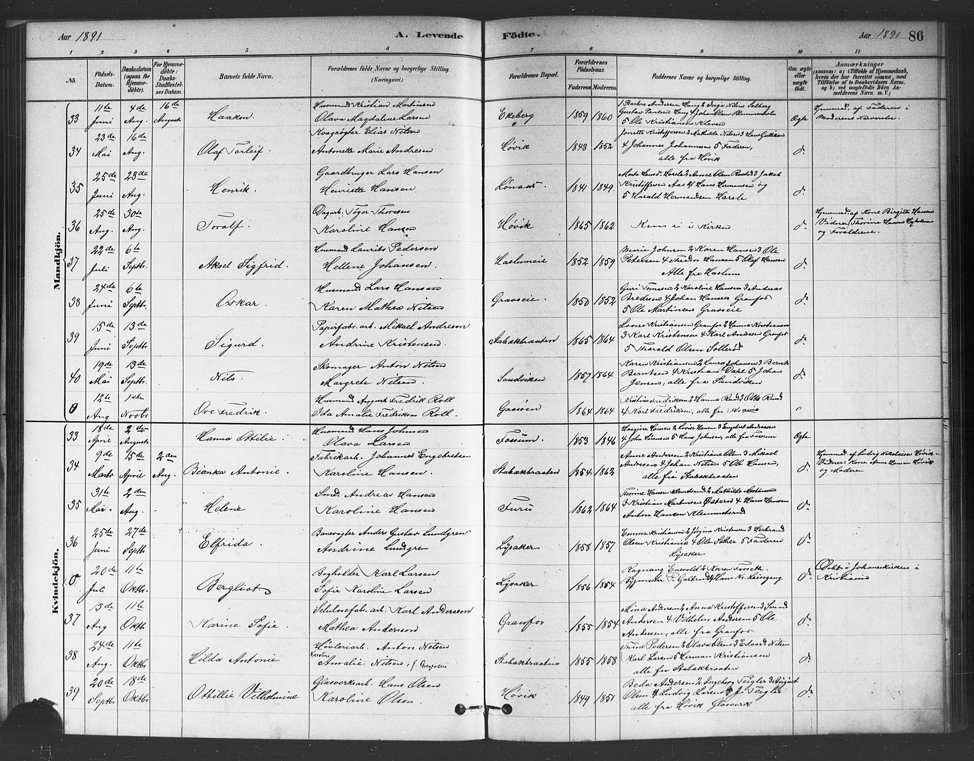 Asker prestekontor Kirkebøker, AV/SAO-A-10256a/F/Fc/L0001: Ministerialbok nr. III 1, 1879-1892, s. 86