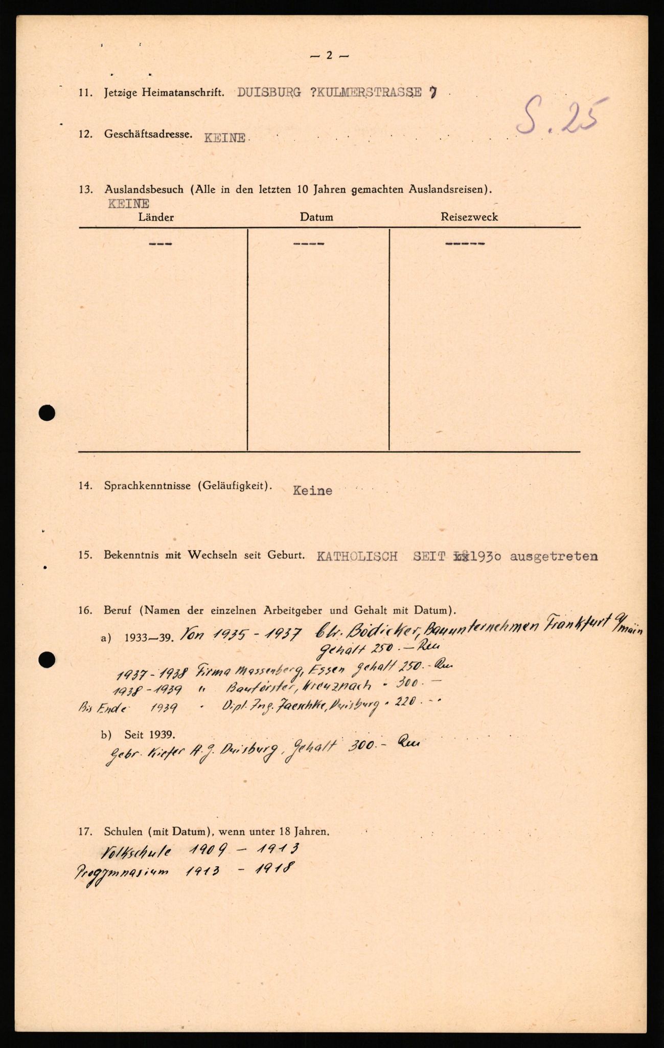 Forsvaret, Forsvarets overkommando II, AV/RA-RAFA-3915/D/Db/L0032: CI Questionaires. Tyske okkupasjonsstyrker i Norge. Tyskere., 1945-1946, s. 14