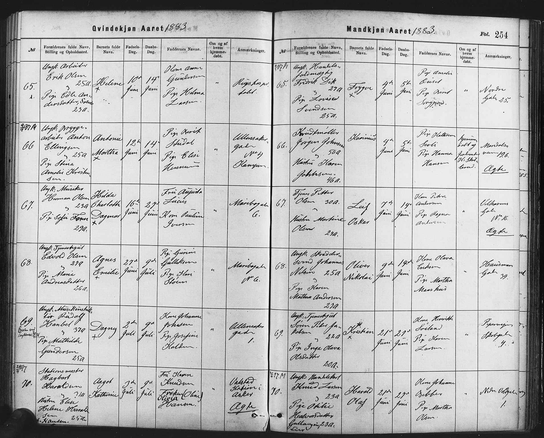 Rikshospitalet prestekontor Kirkebøker, SAO/A-10309b/F/L0006: Ministerialbok nr. 6, 1871-1885, s. 254