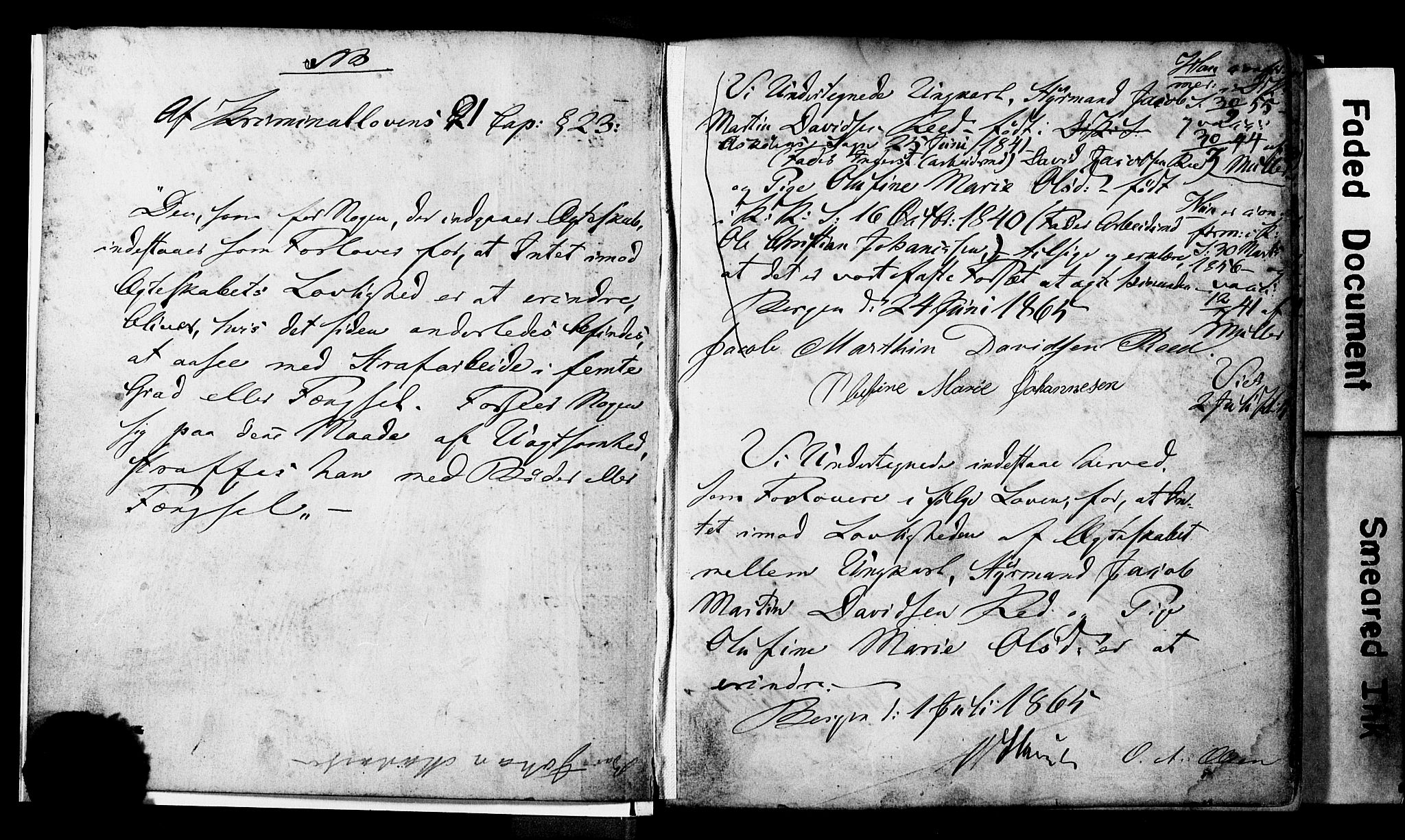 Korskirken sokneprestembete, SAB/A-76101: Forlovererklæringer nr. II.5.3, 1865-1871, s. 1
