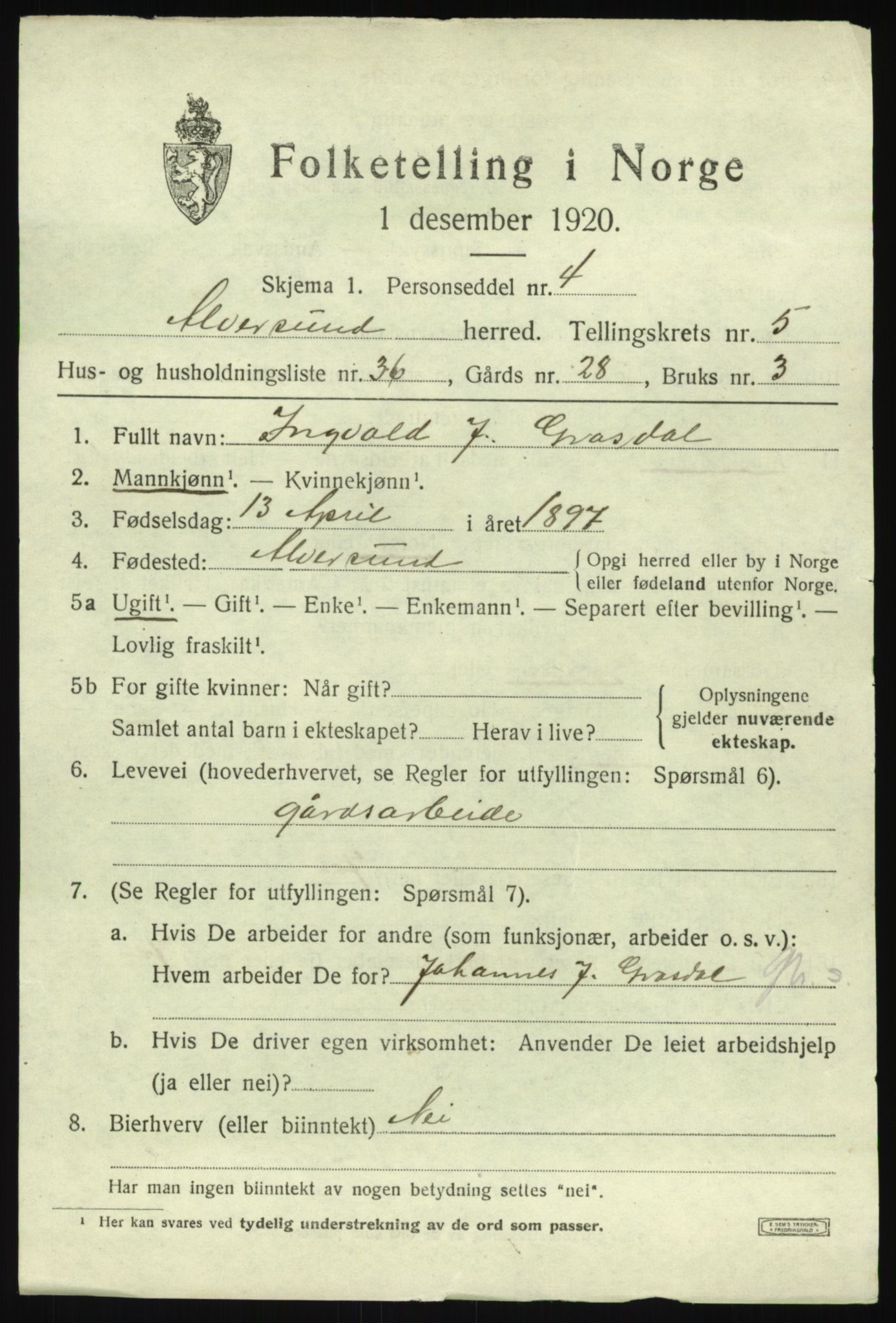 SAB, Folketelling 1920 for 1257 Alversund herred, 1920, s. 4454