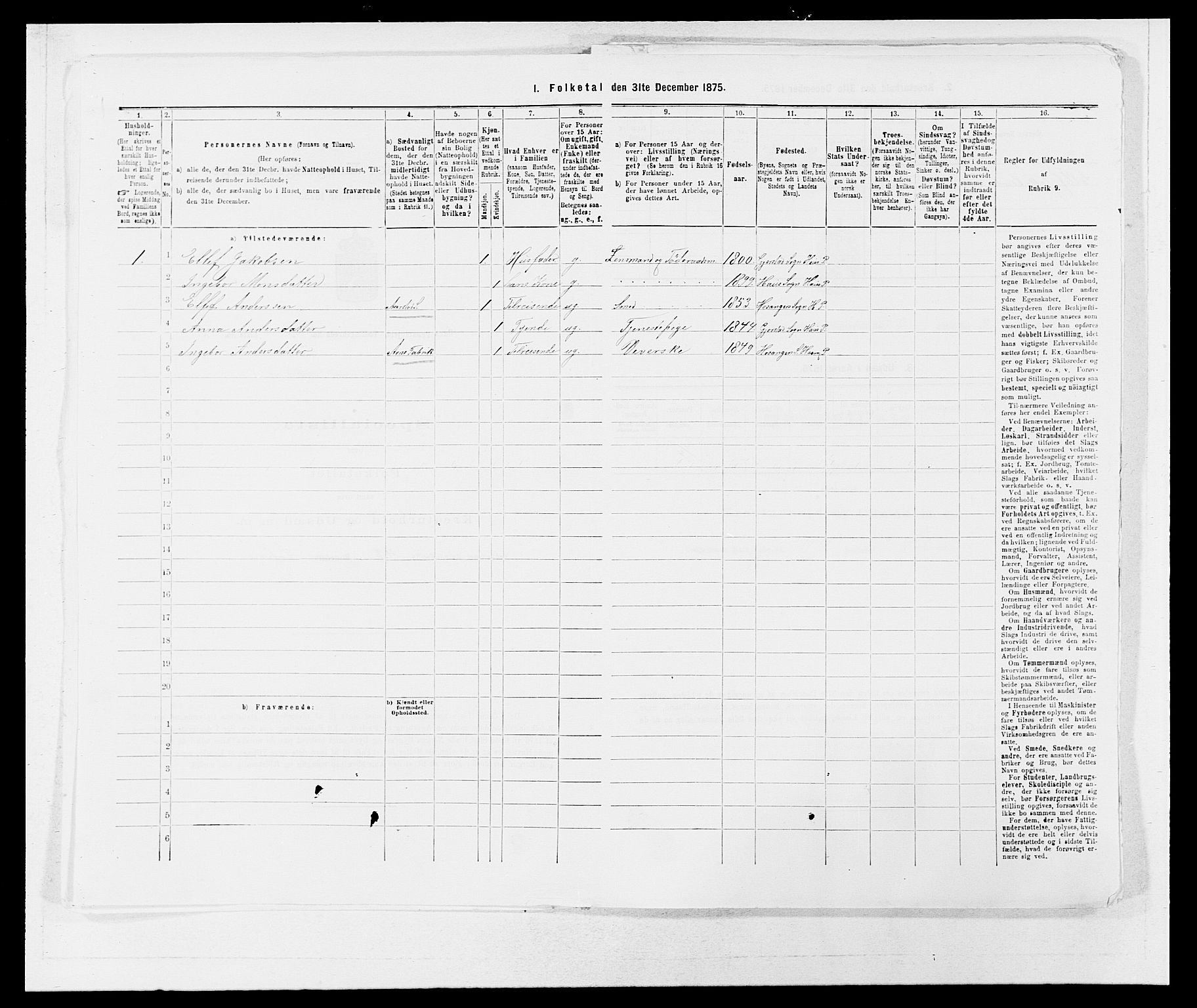 SAB, Folketelling 1875 for 1250P Haus prestegjeld, 1875, s. 217