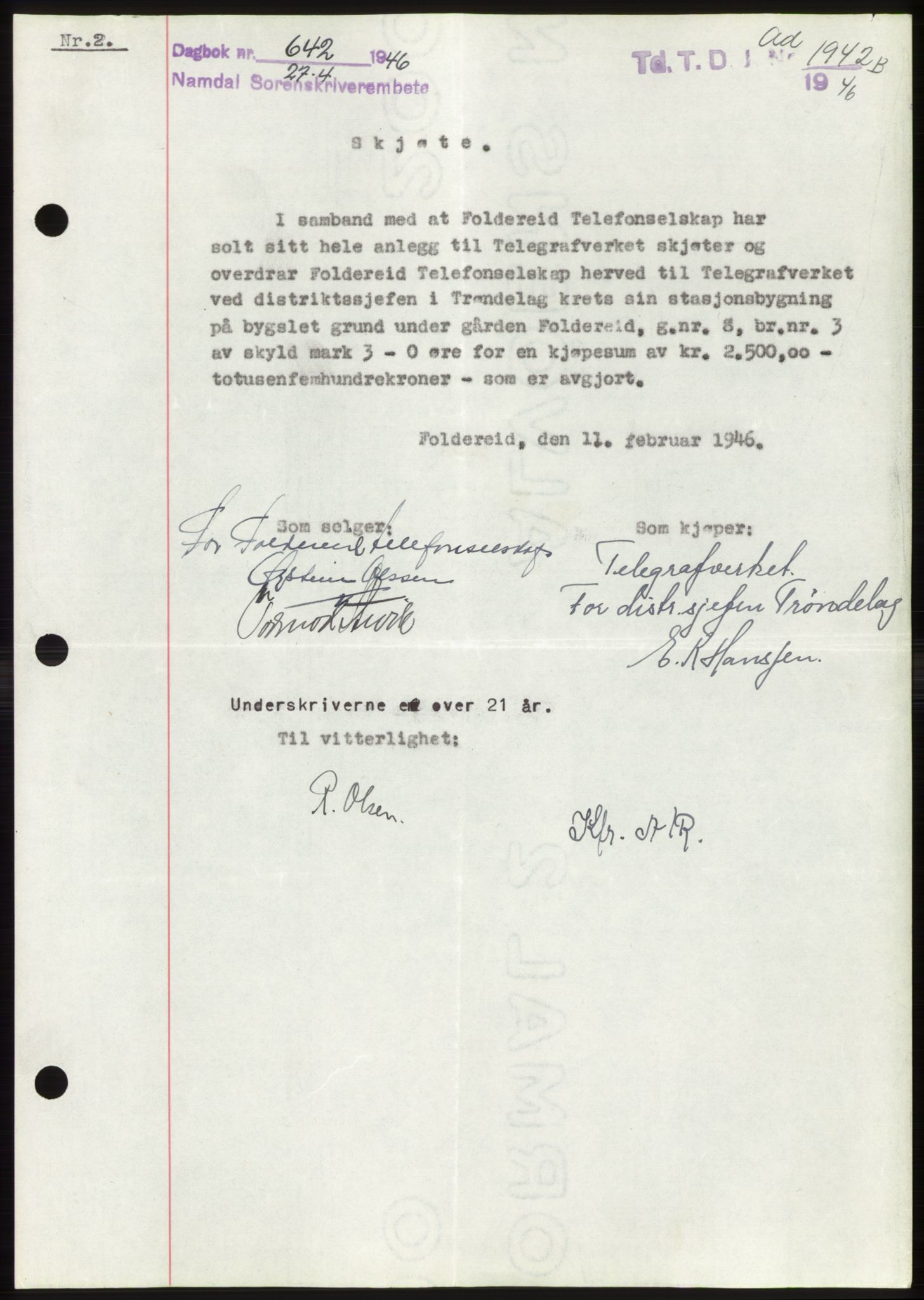Namdal sorenskriveri, SAT/A-4133/1/2/2C: Pantebok nr. -, 1946-1946, Dagboknr: 642/1946