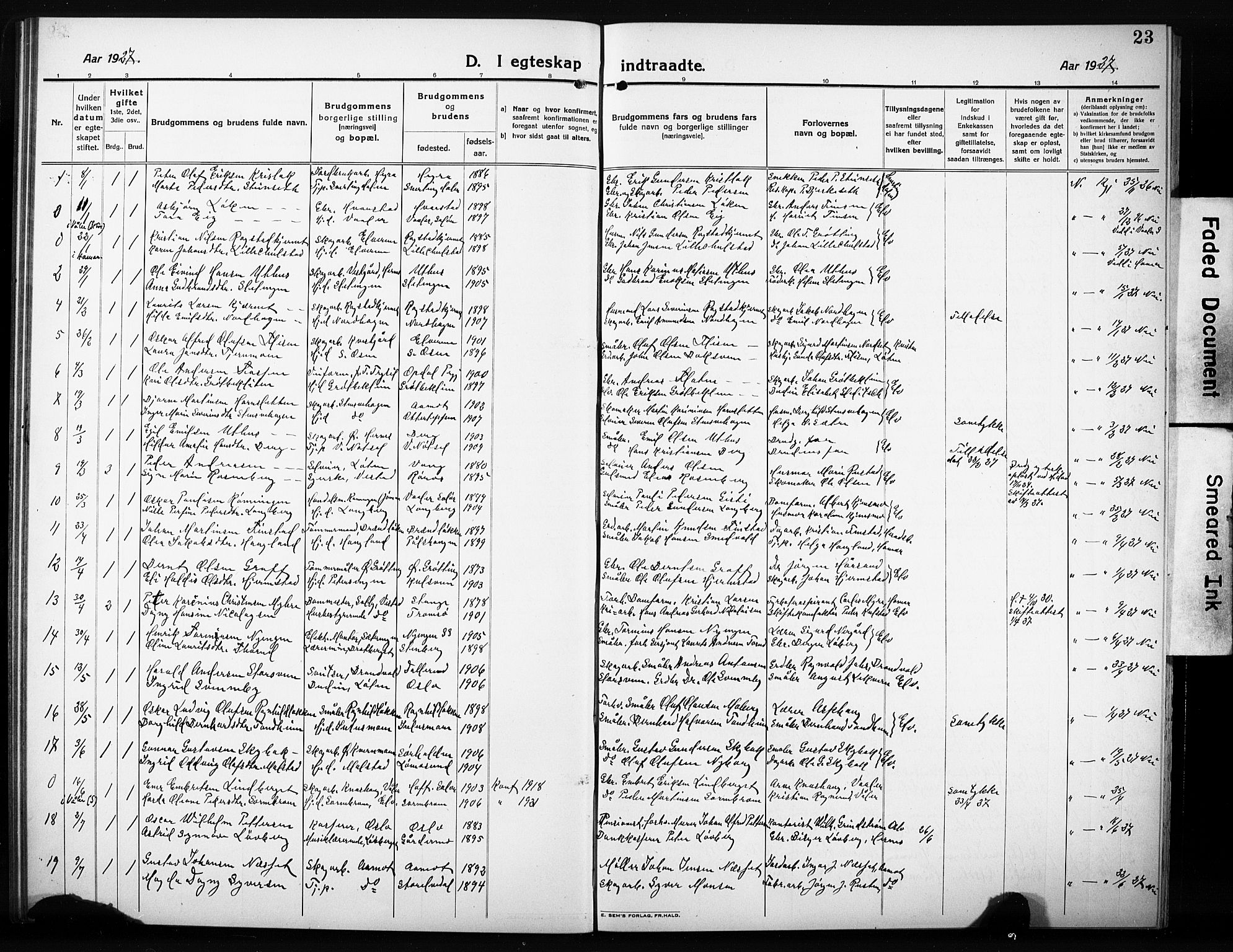 Elverum prestekontor, SAH/PREST-044/H/Ha/Hab/L0014: Klokkerbok nr. 14, 1922-1933, s. 23