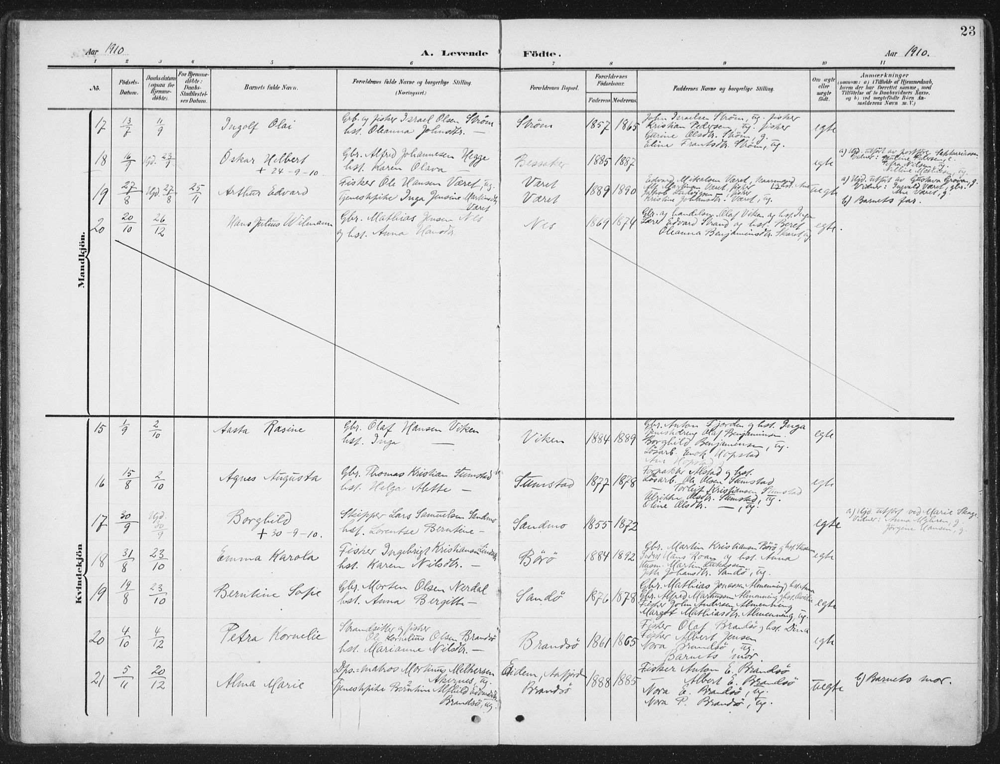 Ministerialprotokoller, klokkerbøker og fødselsregistre - Sør-Trøndelag, SAT/A-1456/657/L0709: Ministerialbok nr. 657A10, 1905-1919, s. 23