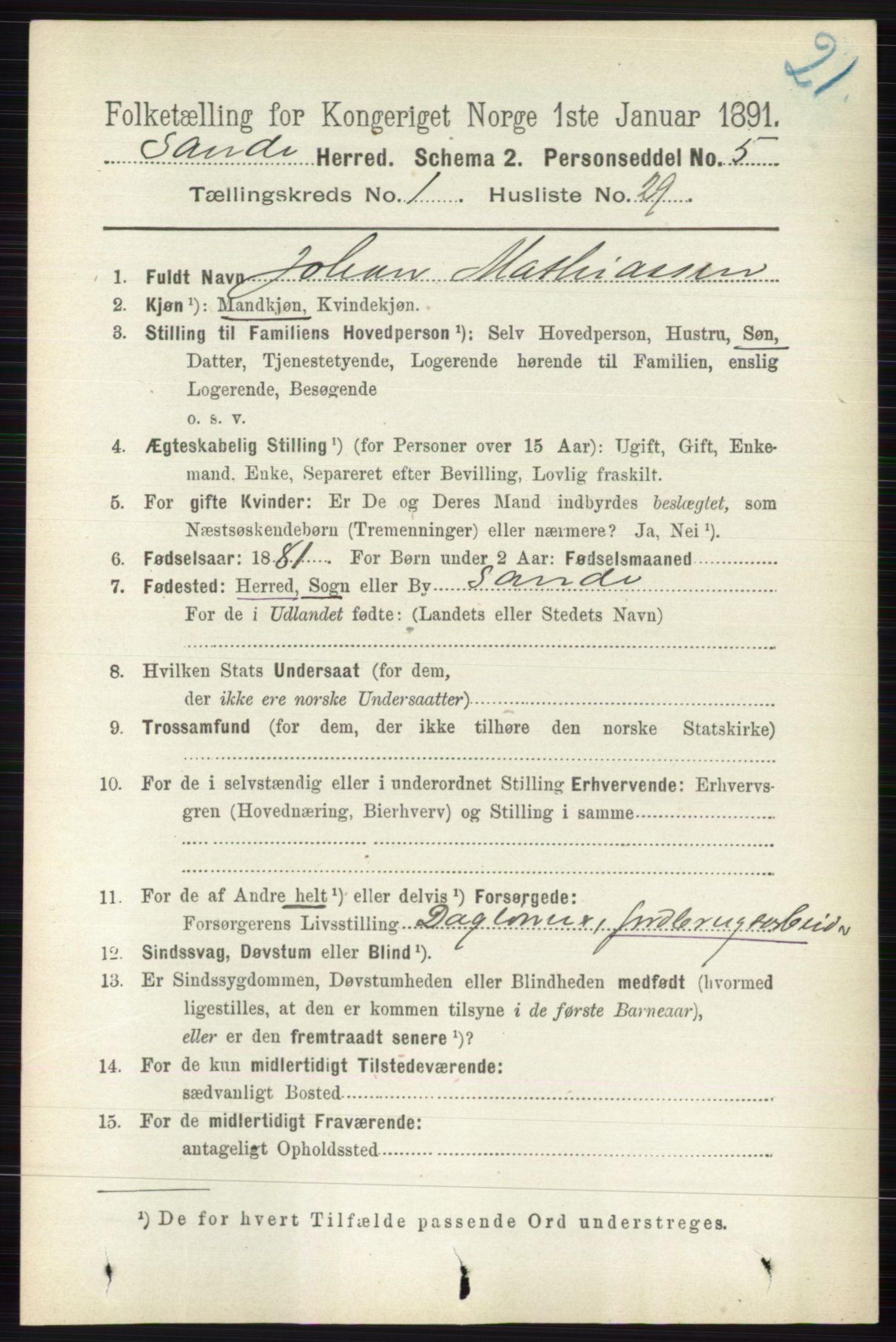 RA, Folketelling 1891 for 0713 Sande herred, 1891, s. 252