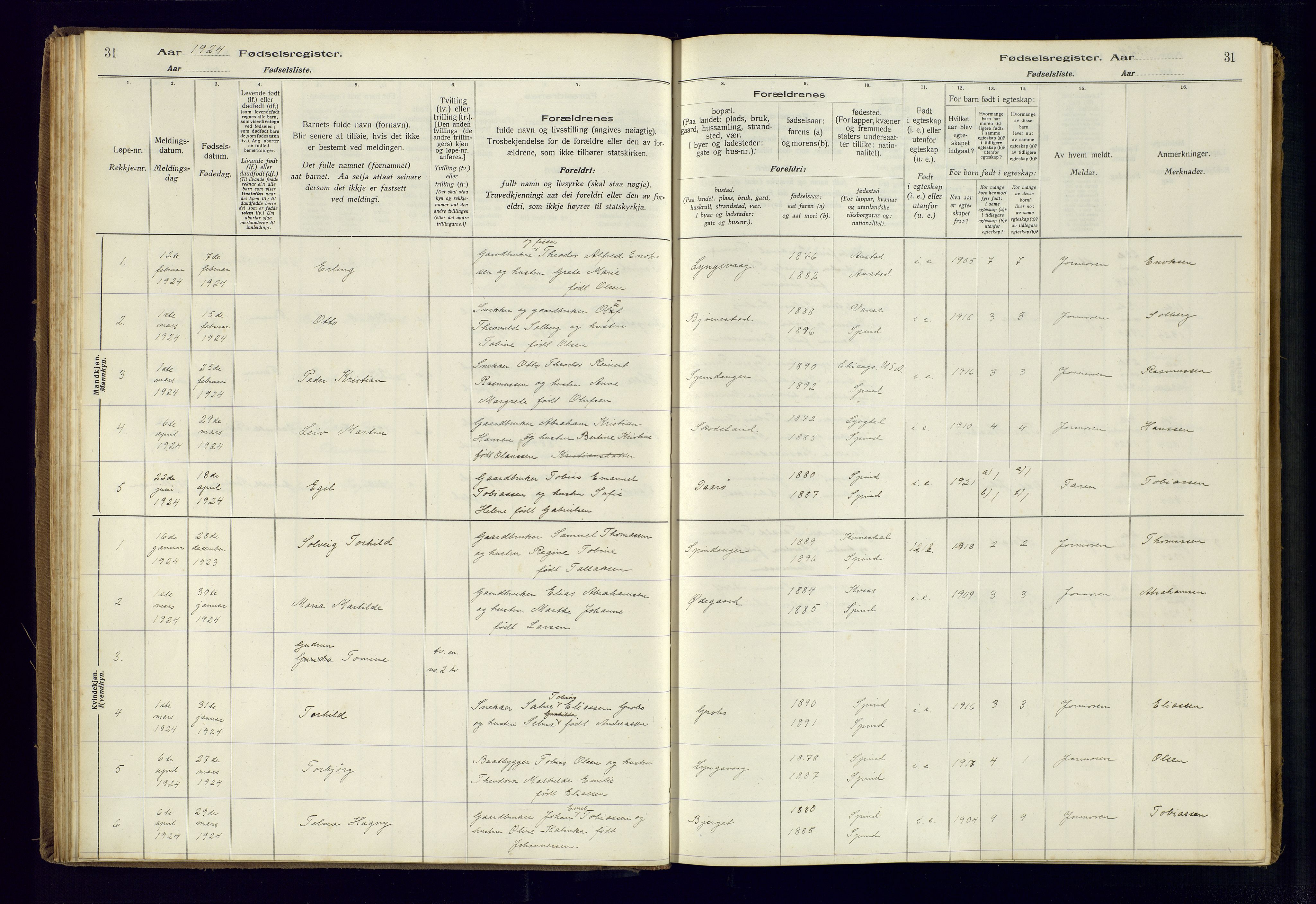 Farsund sokneprestkontor, SAK/1111-0009/J/Ja/L0004: Fødselsregister nr. A-VI-11, 1916-1982, s. 31