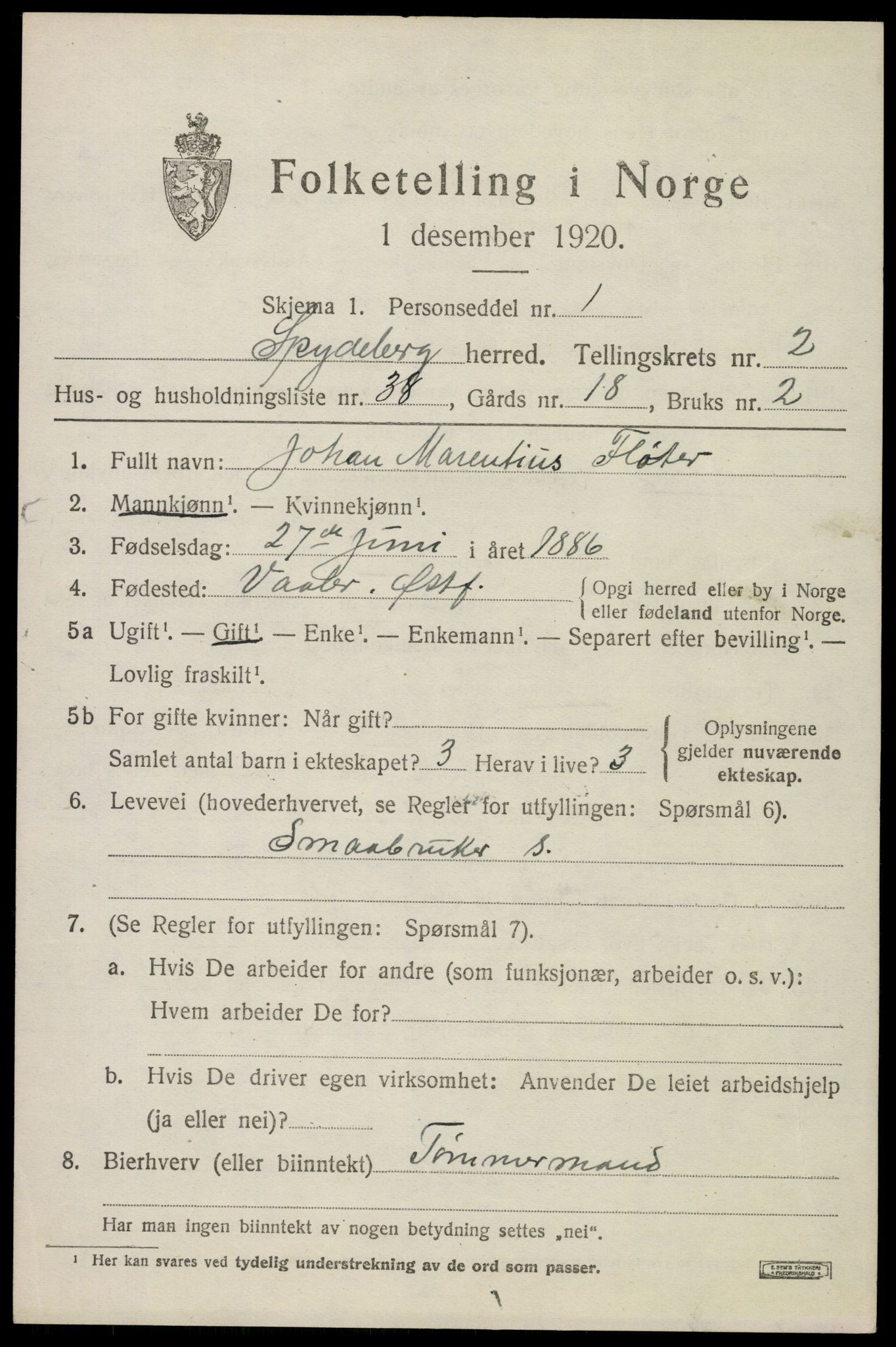 SAO, Folketelling 1920 for 0123 Spydeberg herred, 1920, s. 3327