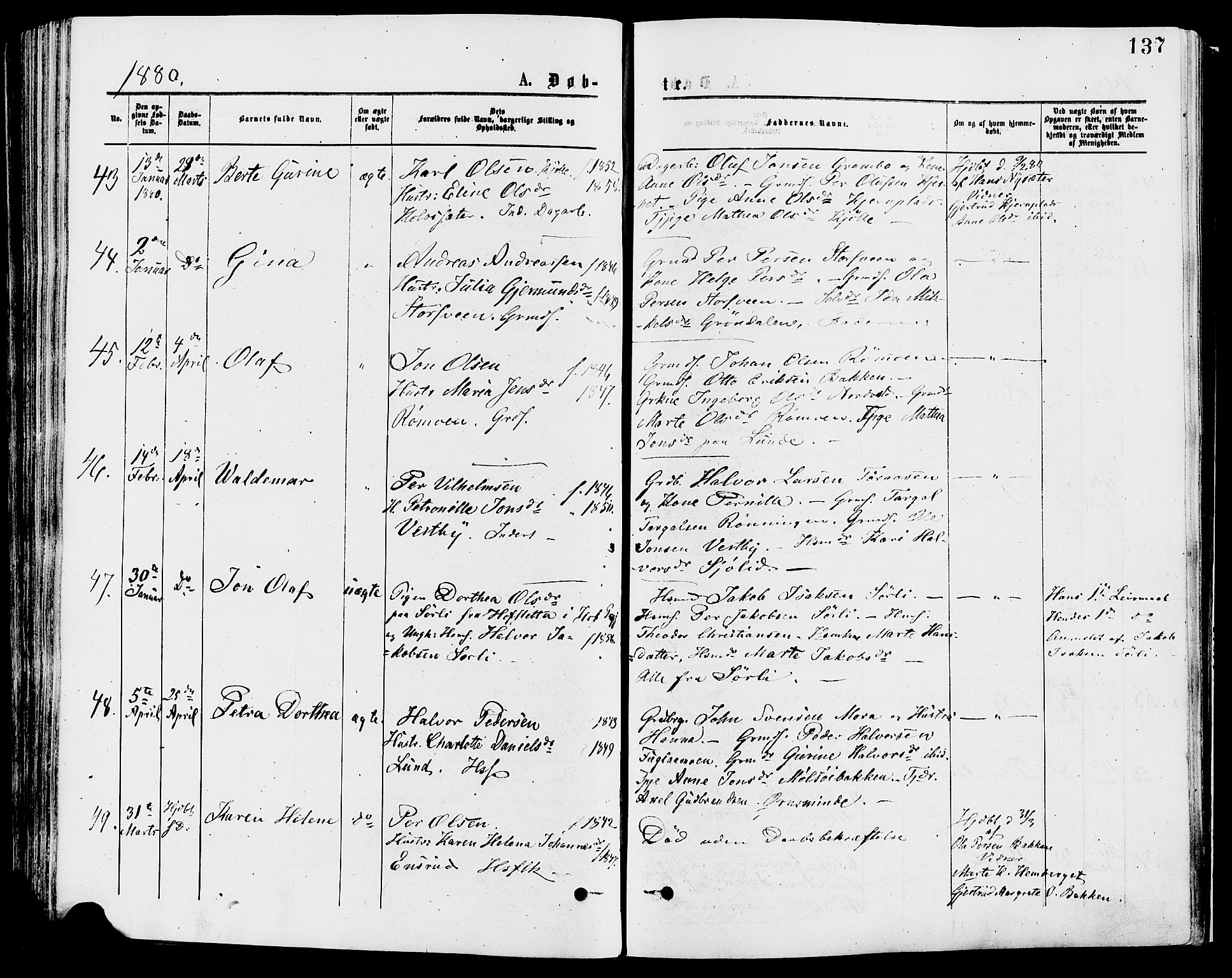 Trysil prestekontor, SAH/PREST-046/H/Ha/Haa/L0007: Ministerialbok nr. 7, 1874-1880, s. 137