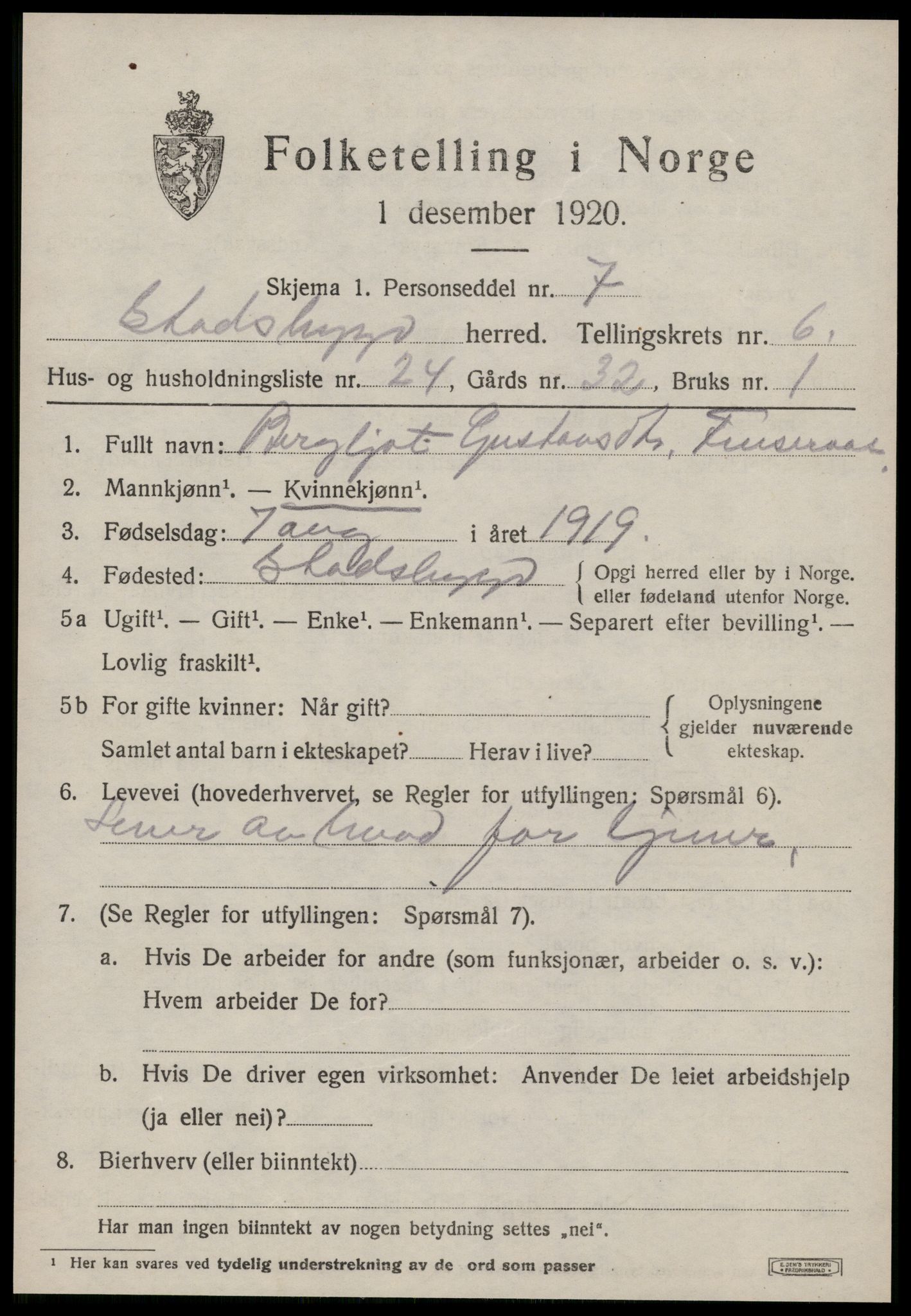 SAT, Folketelling 1920 for 1625 Stadsbygd herred, 1920, s. 3400