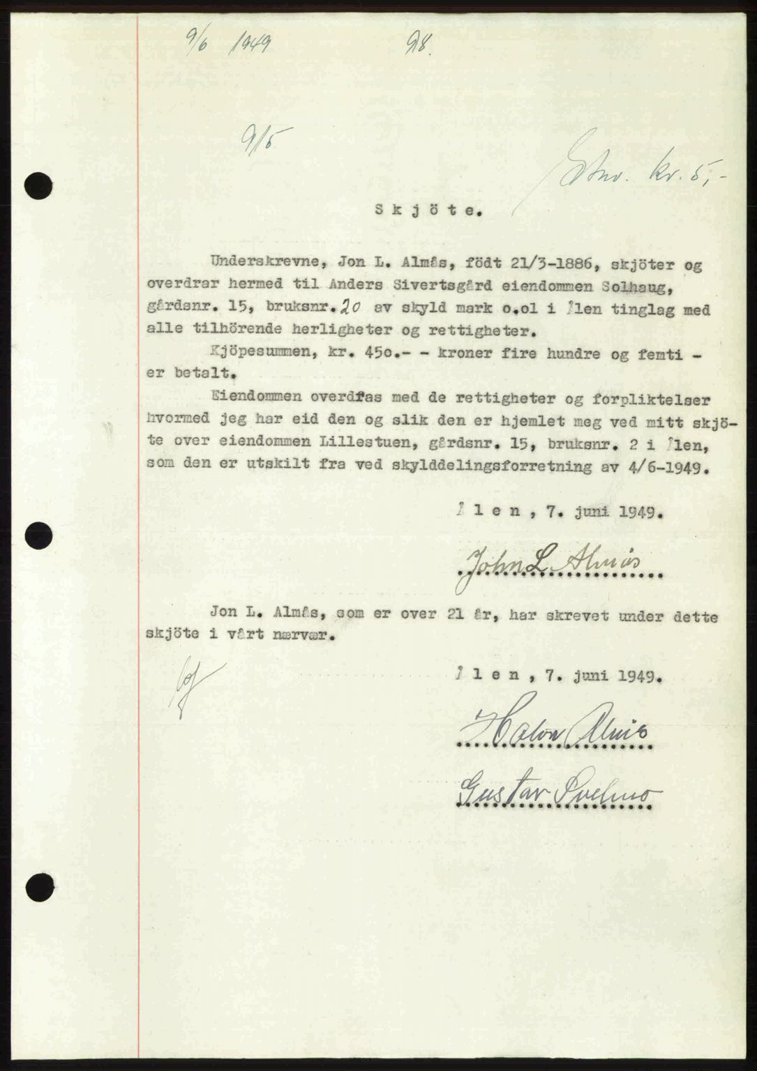 Gauldal sorenskriveri, SAT/A-0014/1/2/2C: Pantebok nr. A8, 1949-1949, Dagboknr: 915/1949