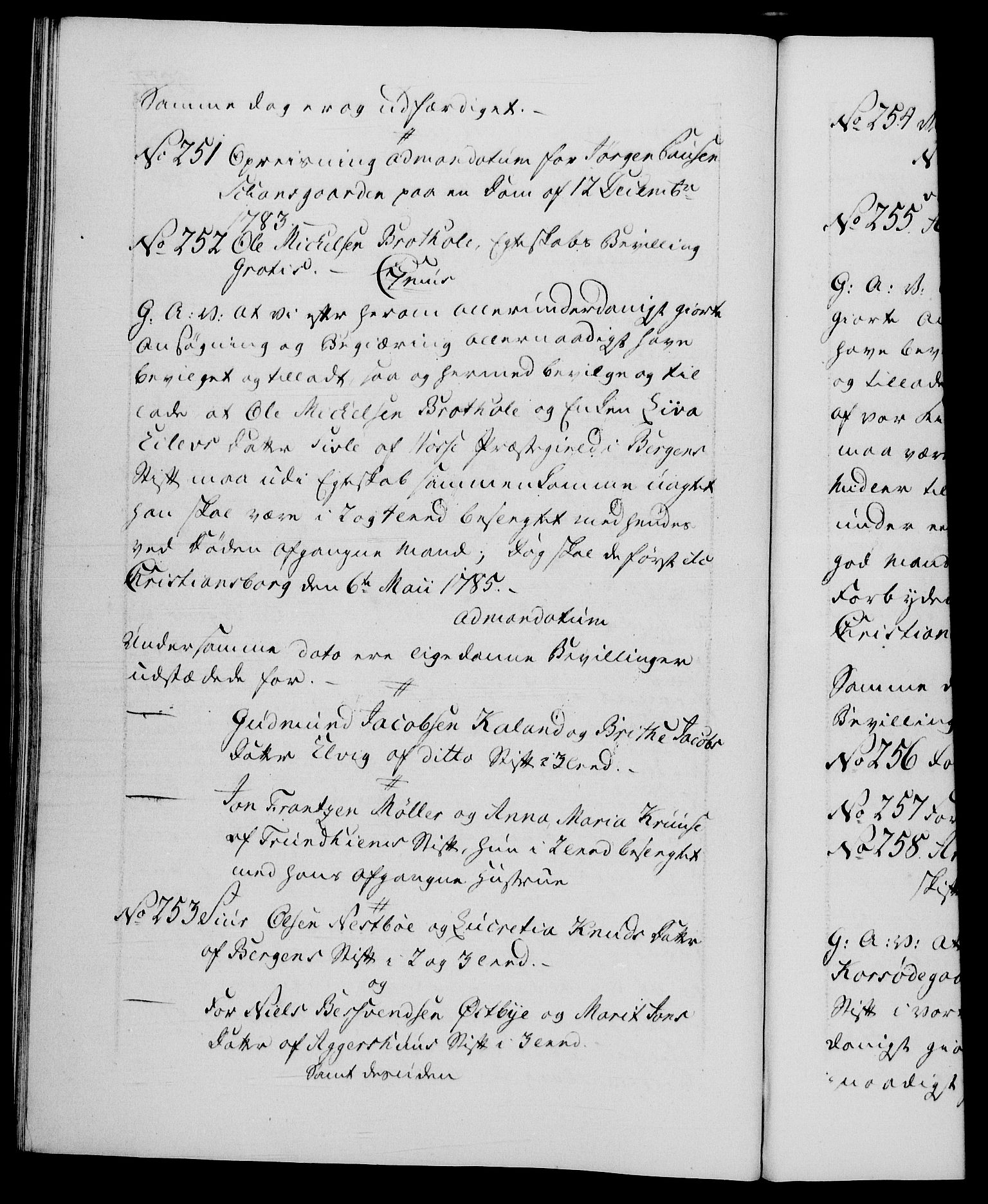 Danske Kanselli 1572-1799, RA/EA-3023/F/Fc/Fca/Fcaa/L0050: Norske registre, 1784-1785, s. 597b