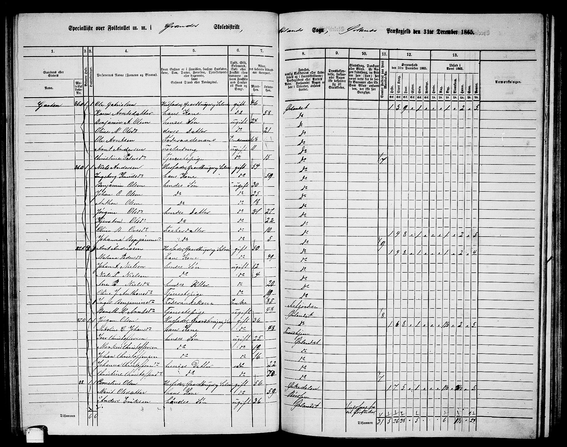 RA, Folketelling 1865 for 1621P Ørland prestegjeld, 1865, s. 69