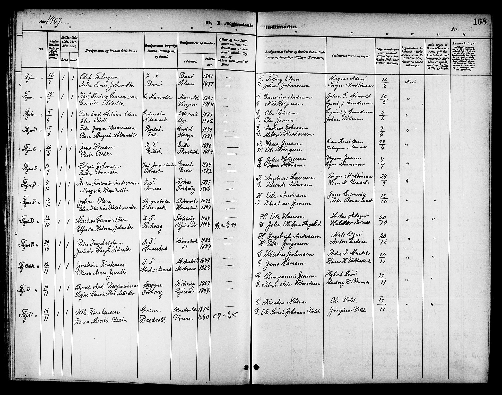 Ministerialprotokoller, klokkerbøker og fødselsregistre - Sør-Trøndelag, SAT/A-1456/655/L0688: Klokkerbok nr. 655C04, 1899-1922, s. 168