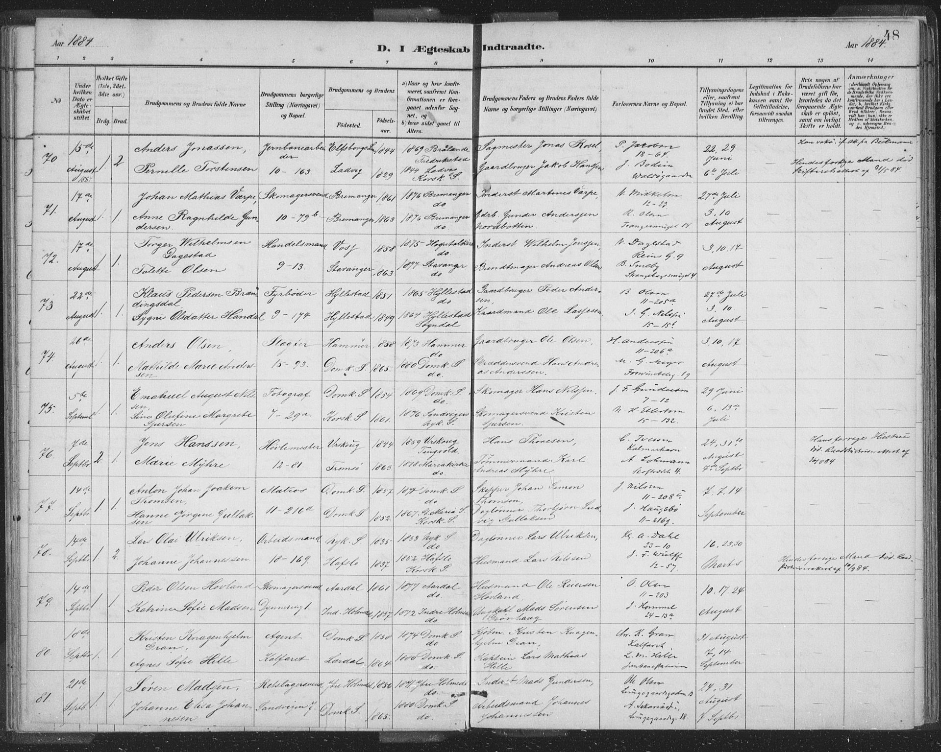Domkirken sokneprestembete, AV/SAB-A-74801/H/Hab/L0032: Klokkerbok nr. D 4, 1880-1907, s. 48