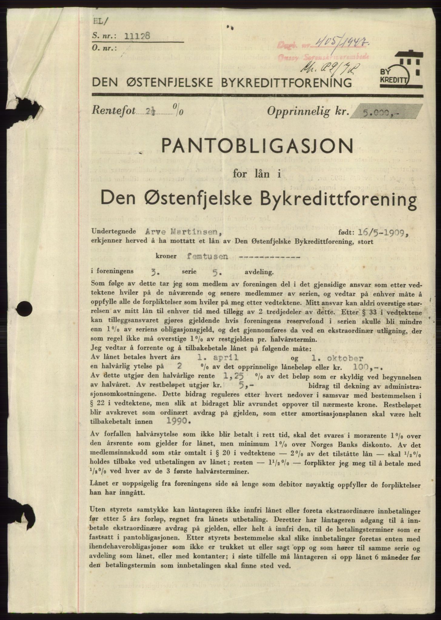 Onsøy sorenskriveri, SAO/A-10474/G/Ga/Gac/L0005: Pantebok nr. B 9-5, 1946-1947, Dagboknr: 405/1947