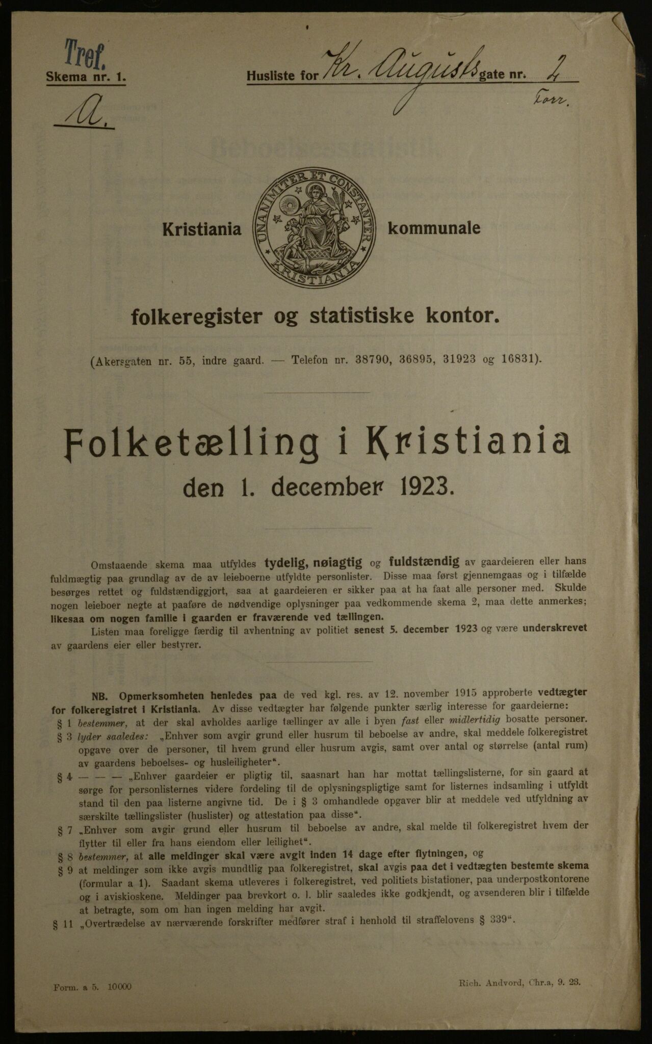 OBA, Kommunal folketelling 1.12.1923 for Kristiania, 1923, s. 60583