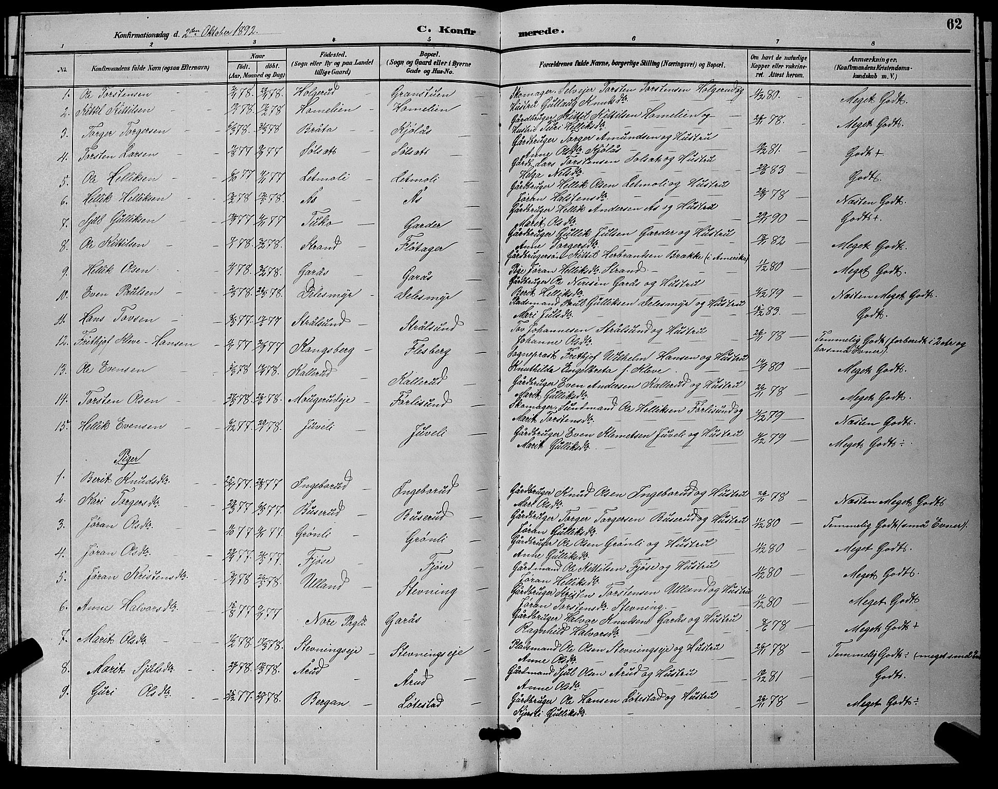 Flesberg kirkebøker, AV/SAKO-A-18/G/Ga/L0004: Klokkerbok nr. I 4 /1, 1890-1898, s. 62