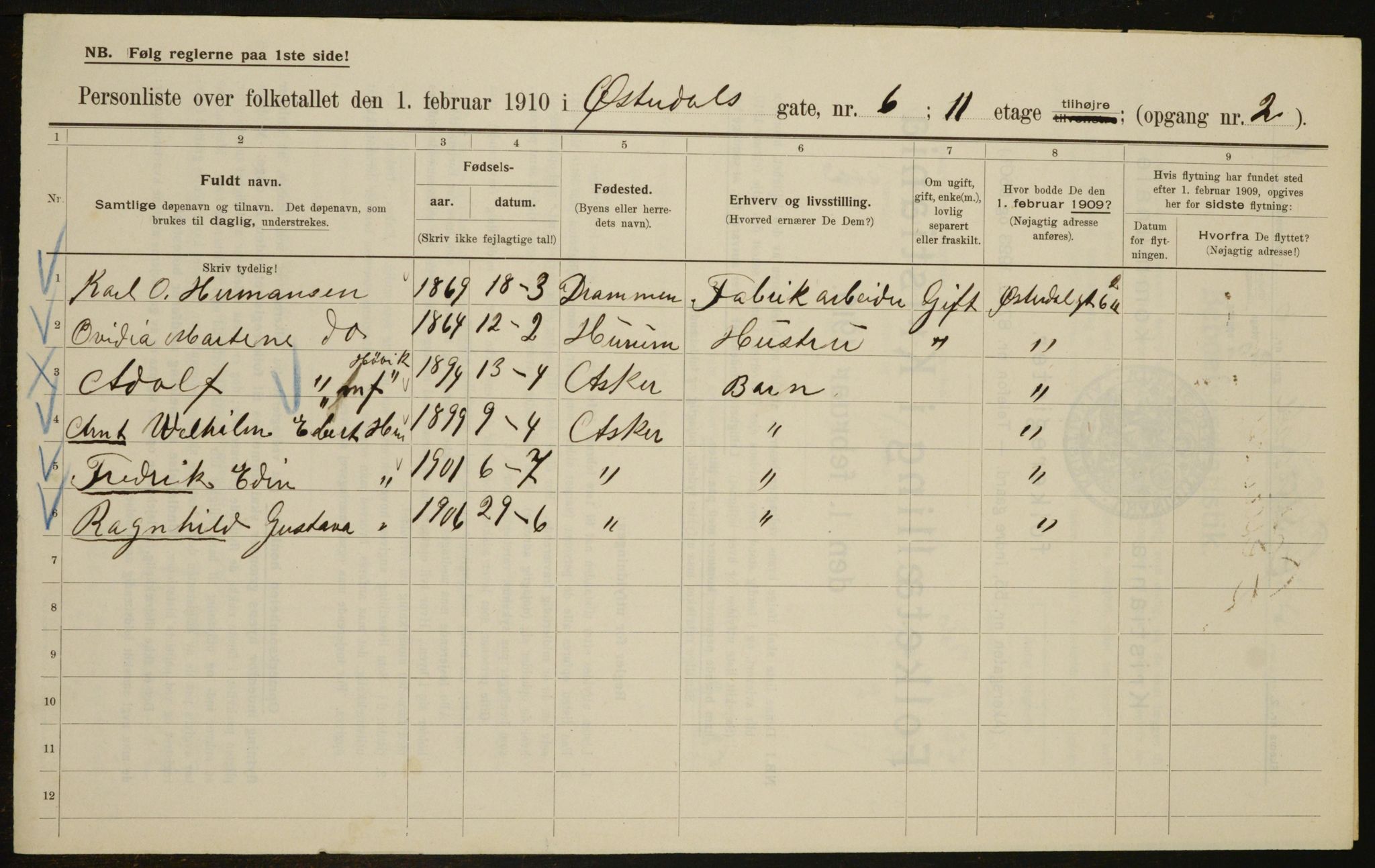 OBA, Kommunal folketelling 1.2.1910 for Kristiania, 1910, s. 122390