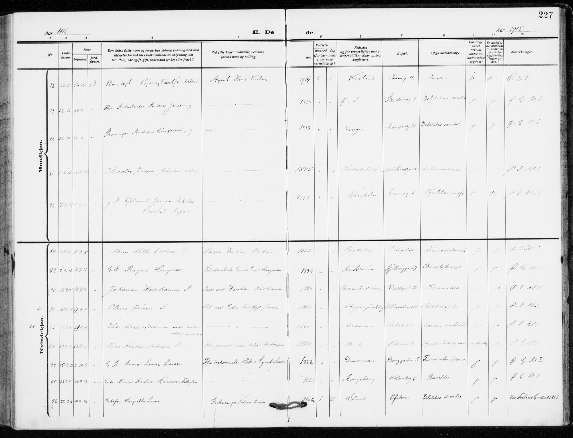 Kampen prestekontor Kirkebøker, AV/SAO-A-10853/F/Fa/L0013: Ministerialbok nr. I 13, 1917-1922, s. 227