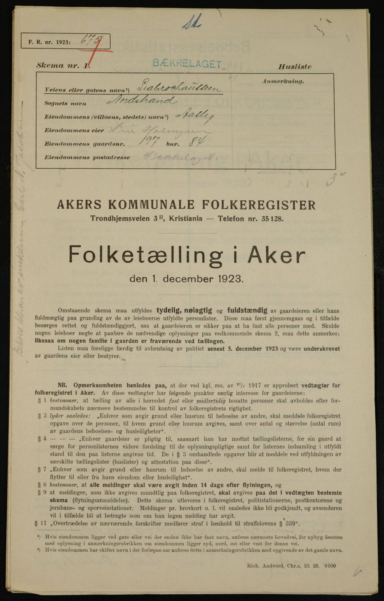 , Kommunal folketelling 1.12.1923 for Aker, 1923, s. 40760