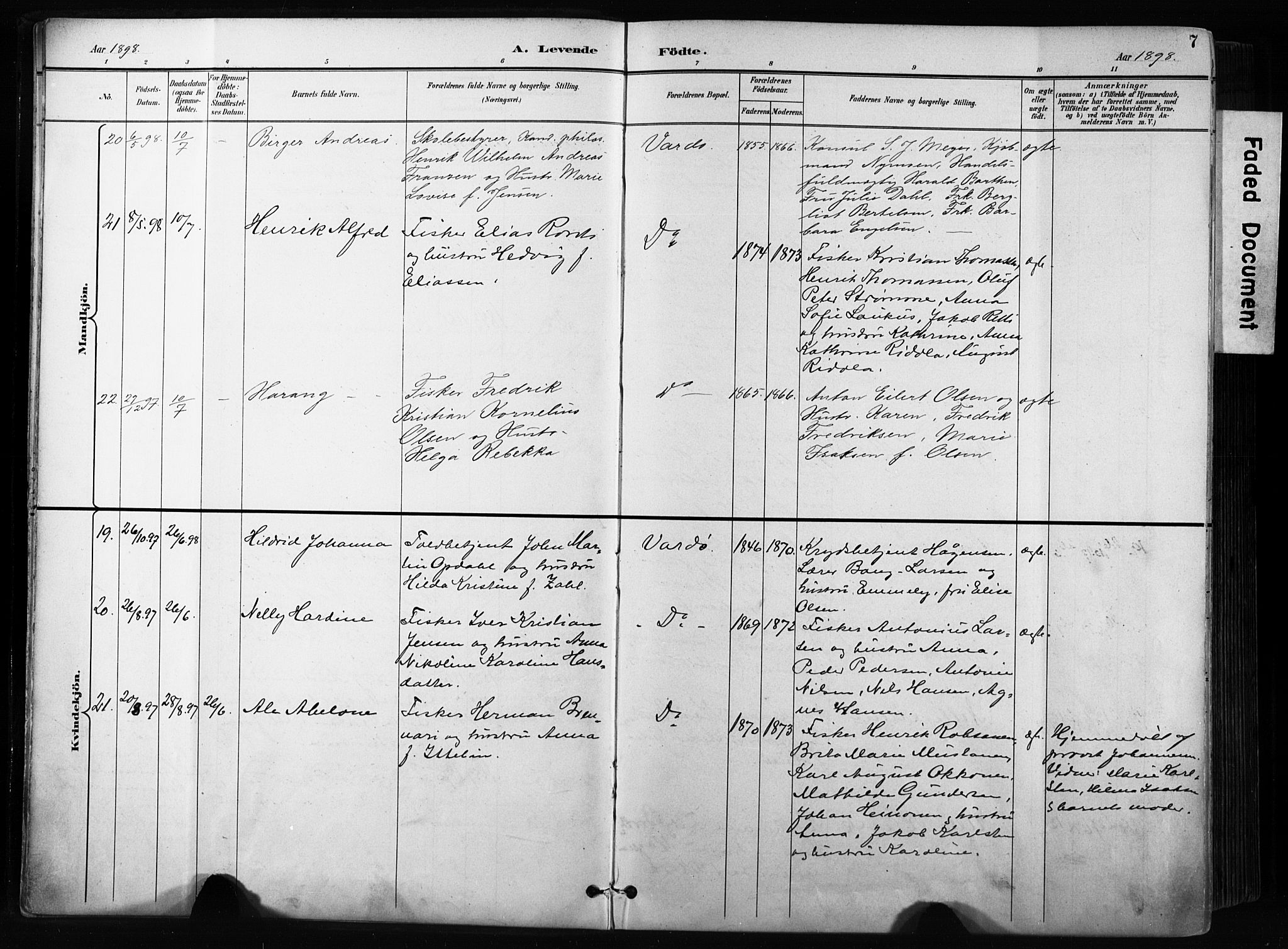 Vardø sokneprestkontor, AV/SATØ-S-1332/H/Ha/L0010kirke: Ministerialbok nr. 10, 1895-1907, s. 7