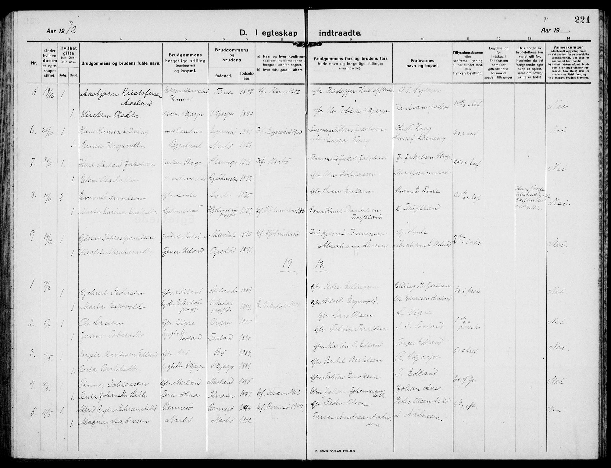 Hå sokneprestkontor, AV/SAST-A-101801/001/30BB/L0007: Klokkerbok nr. B 7, 1912-1939, s. 221