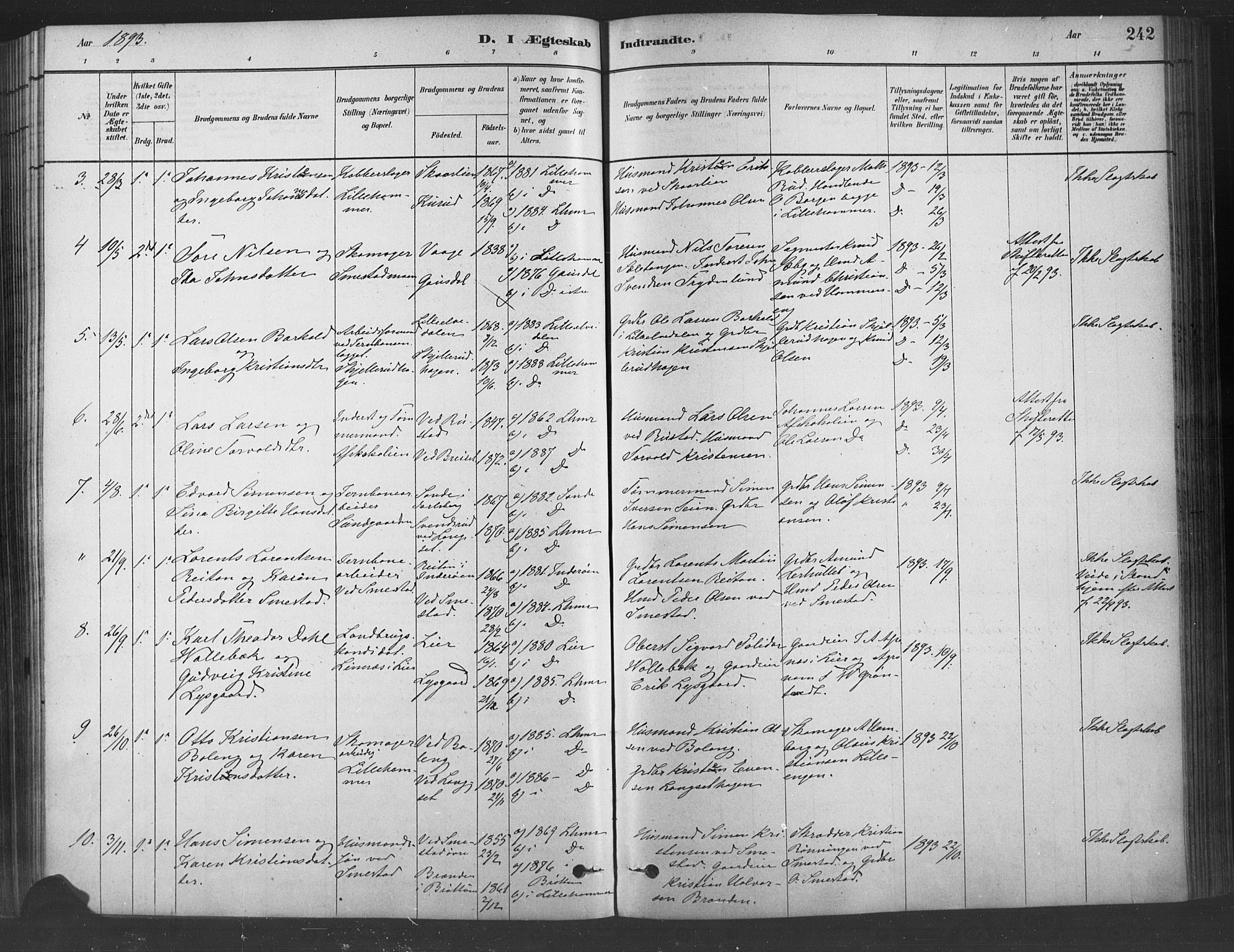 Fåberg prestekontor, AV/SAH-PREST-086/H/Ha/Haa/L0009: Ministerialbok nr. 9, 1879-1898, s. 242