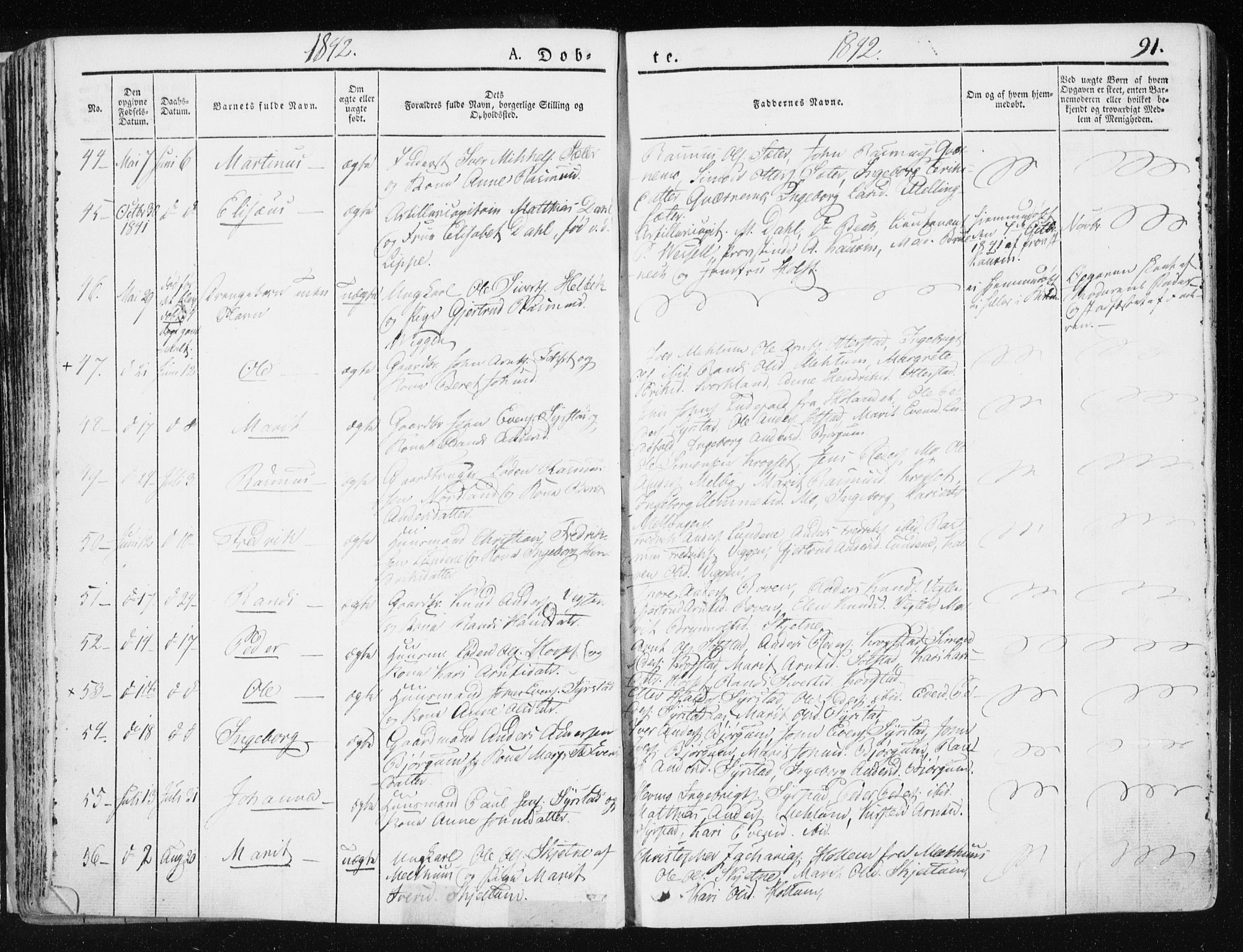 Ministerialprotokoller, klokkerbøker og fødselsregistre - Sør-Trøndelag, SAT/A-1456/665/L0771: Ministerialbok nr. 665A06, 1830-1856, s. 91