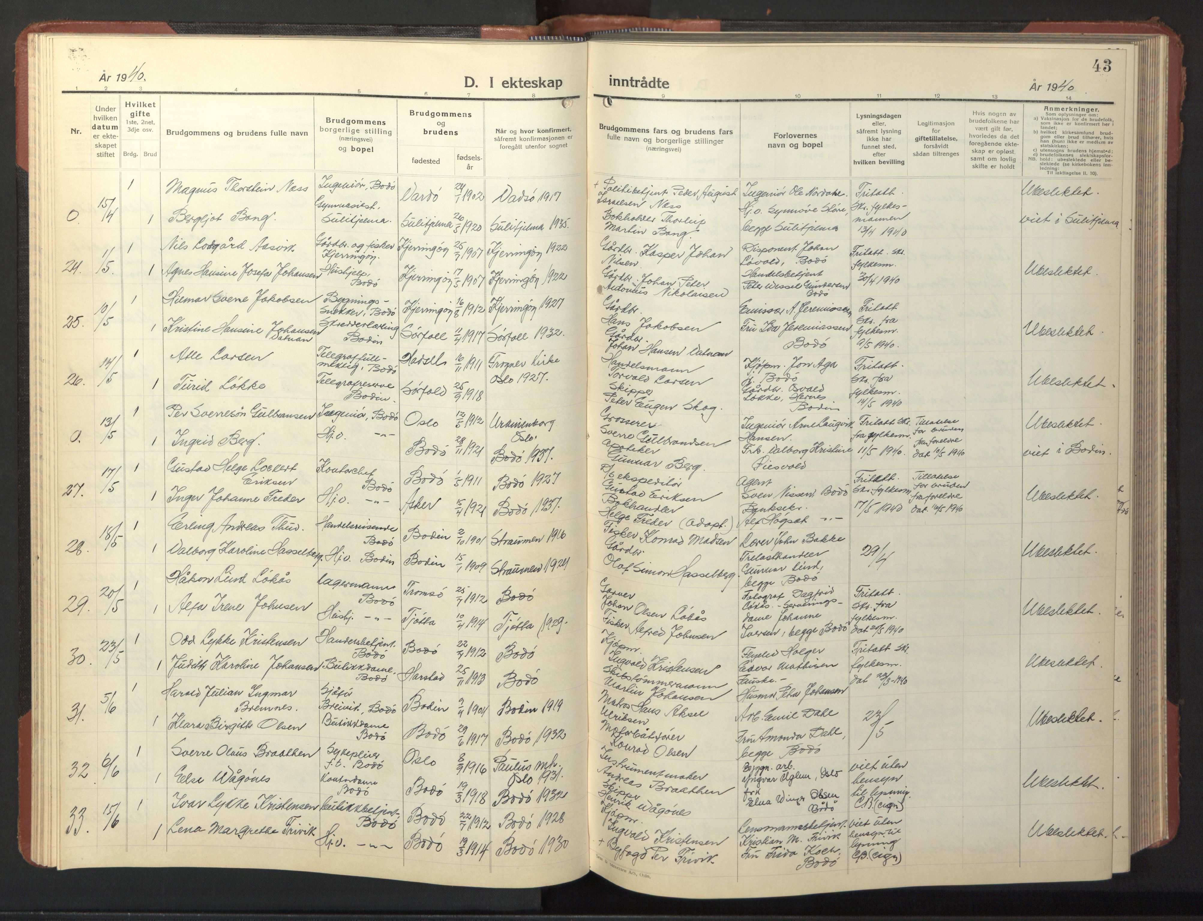 Ministerialprotokoller, klokkerbøker og fødselsregistre - Nordland, AV/SAT-A-1459/801/L0038: Klokkerbok nr. 801C13, 1935-1951, s. 43