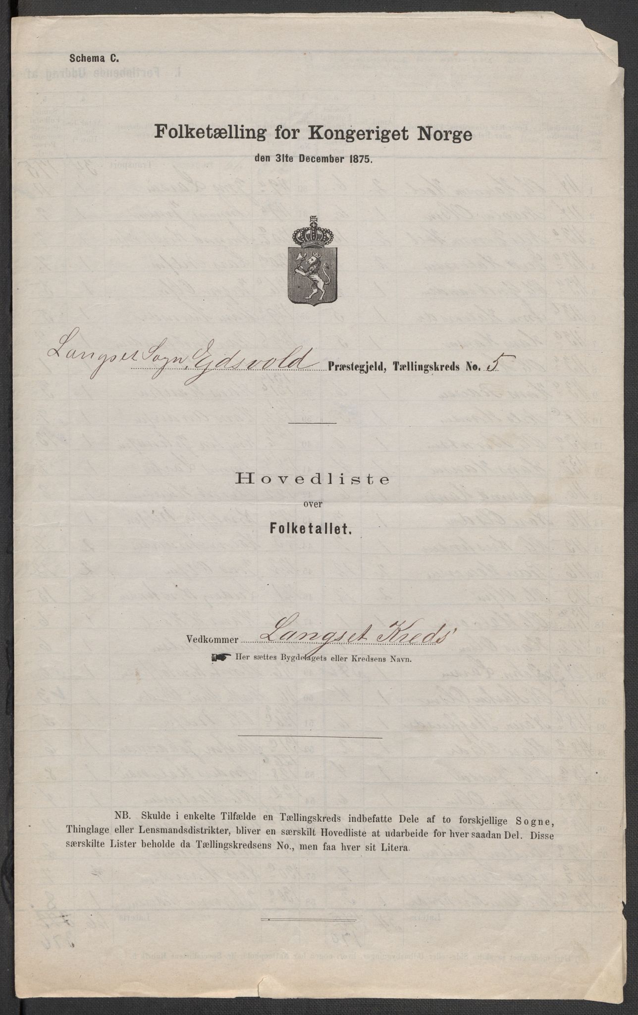 RA, Folketelling 1875 for 0237P Eidsvoll prestegjeld, 1875, s. 19