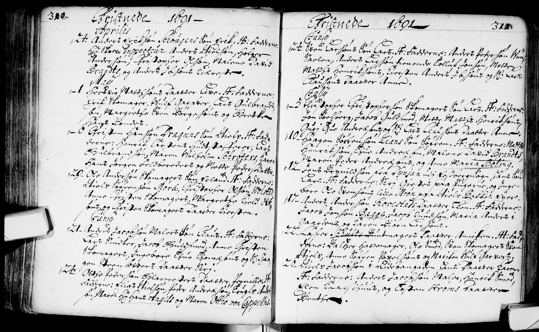 Bragernes kirkebøker, SAKO/A-6/F/Fa/L0002: Ministerialbok nr. I 2, 1680-1705, s. 310-311