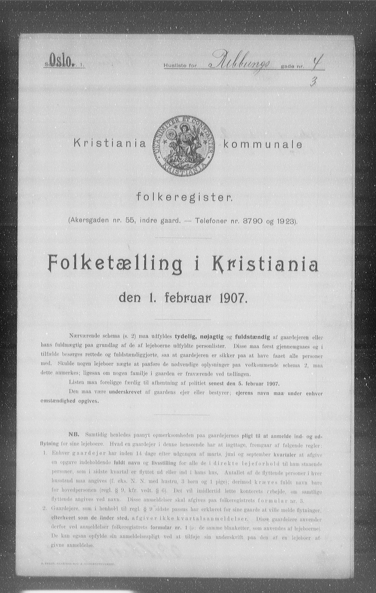 OBA, Kommunal folketelling 1.2.1907 for Kristiania kjøpstad, 1907, s. 42319