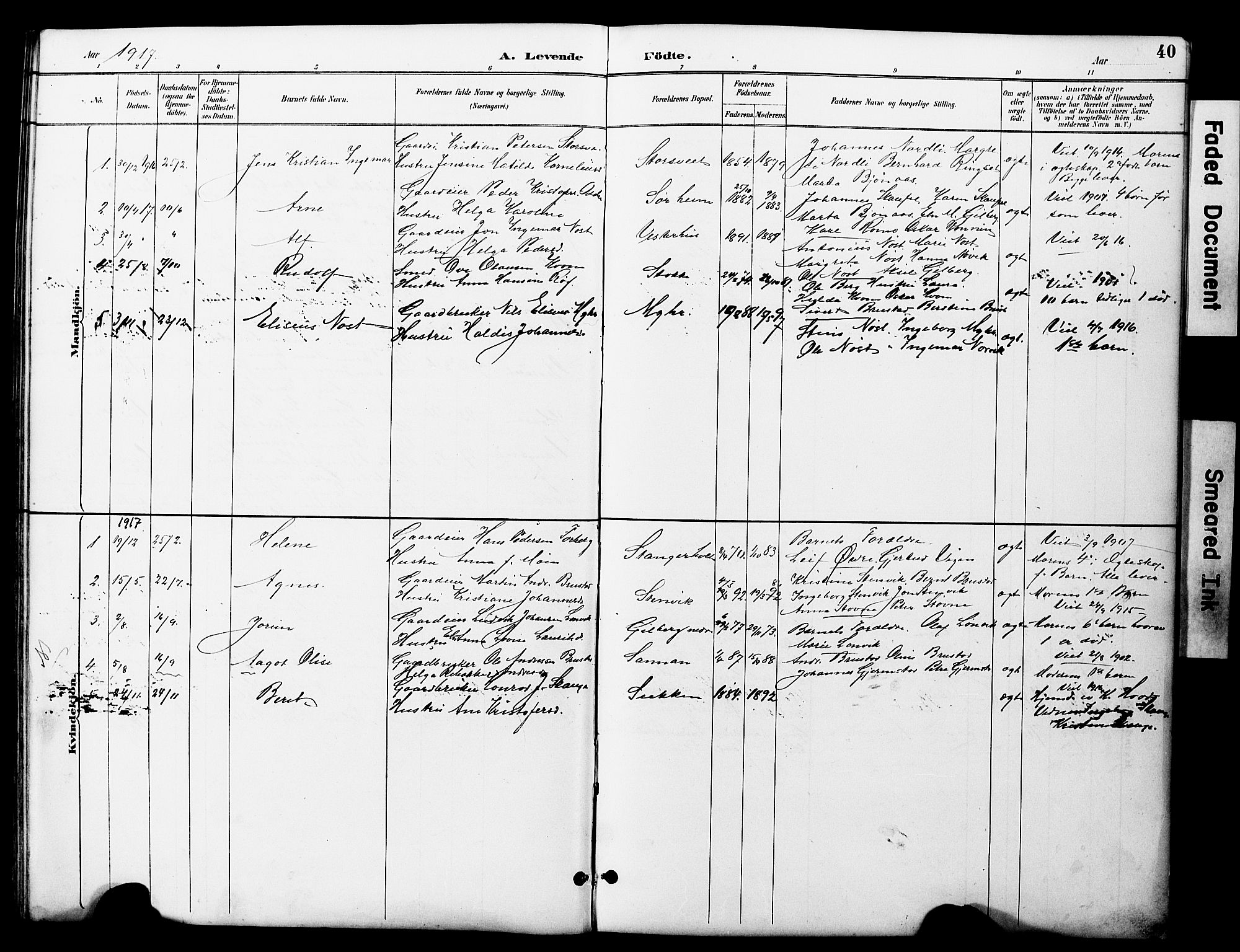 Ministerialprotokoller, klokkerbøker og fødselsregistre - Nord-Trøndelag, AV/SAT-A-1458/722/L0226: Klokkerbok nr. 722C02, 1889-1927, s. 40