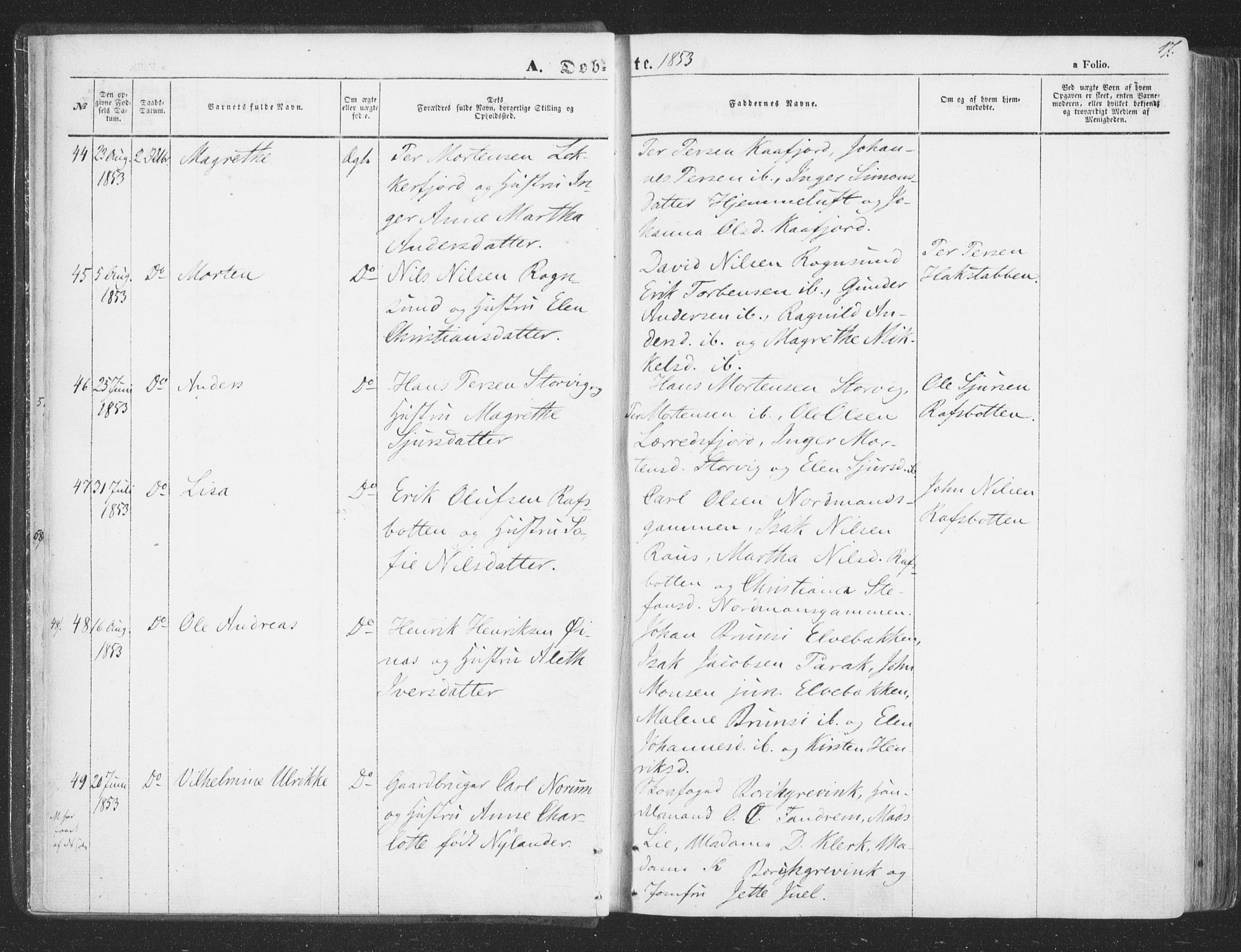 Talvik sokneprestkontor, AV/SATØ-S-1337/H/Ha/L0010kirke: Ministerialbok nr. 10, 1852-1864, s. 17