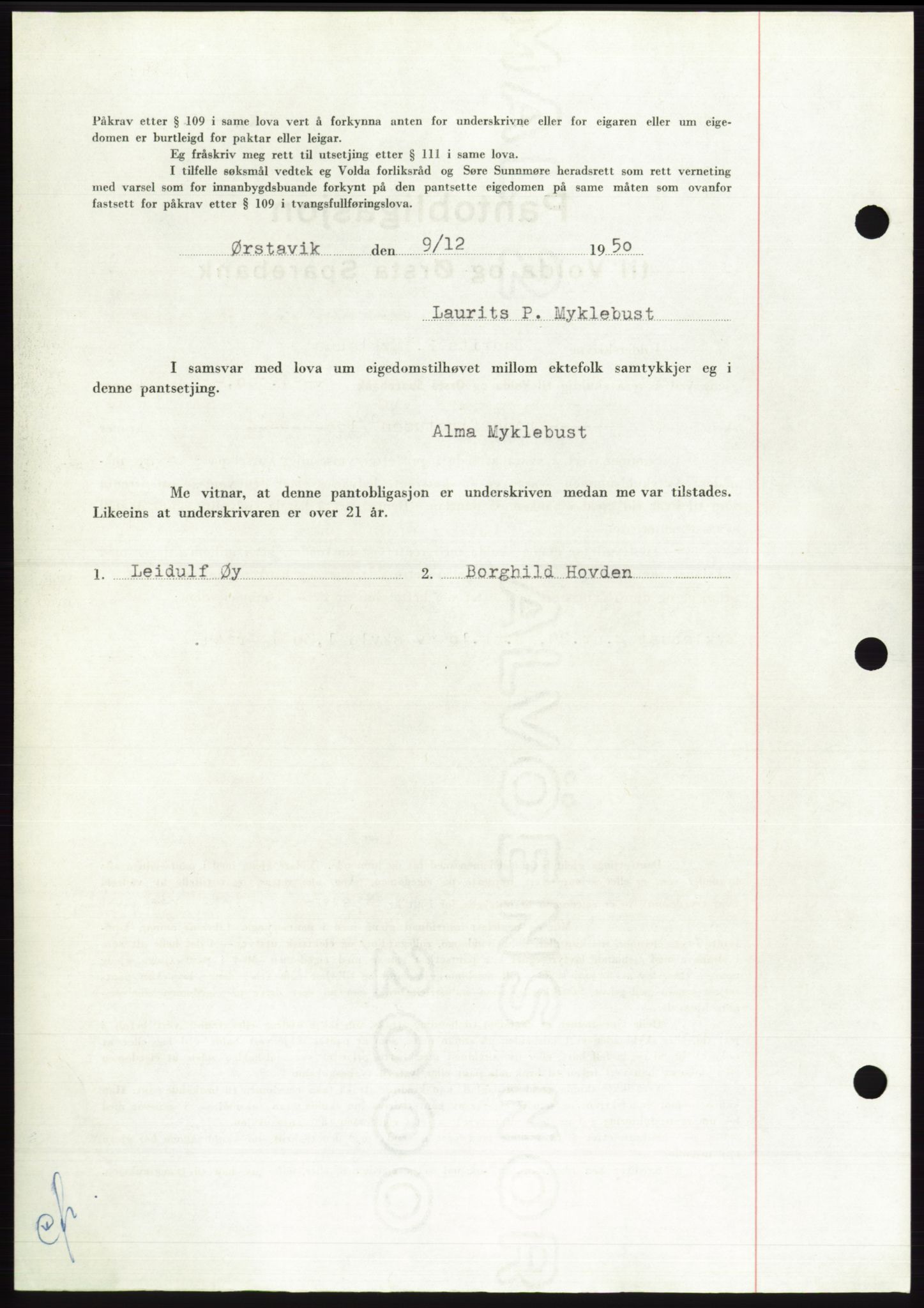 Søre Sunnmøre sorenskriveri, AV/SAT-A-4122/1/2/2C/L0119: Pantebok nr. 7B, 1950-1951, Dagboknr: 2520/1950