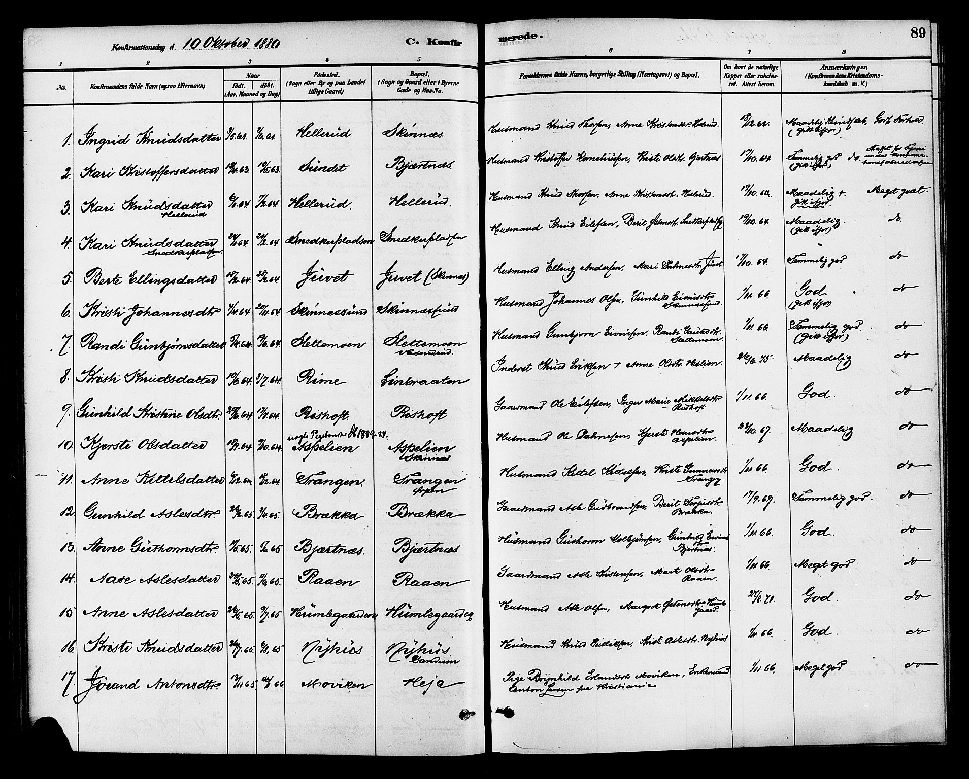 Krødsherad kirkebøker, AV/SAKO-A-19/G/Ga/L0001: Klokkerbok nr. 1, 1879-1893, s. 89