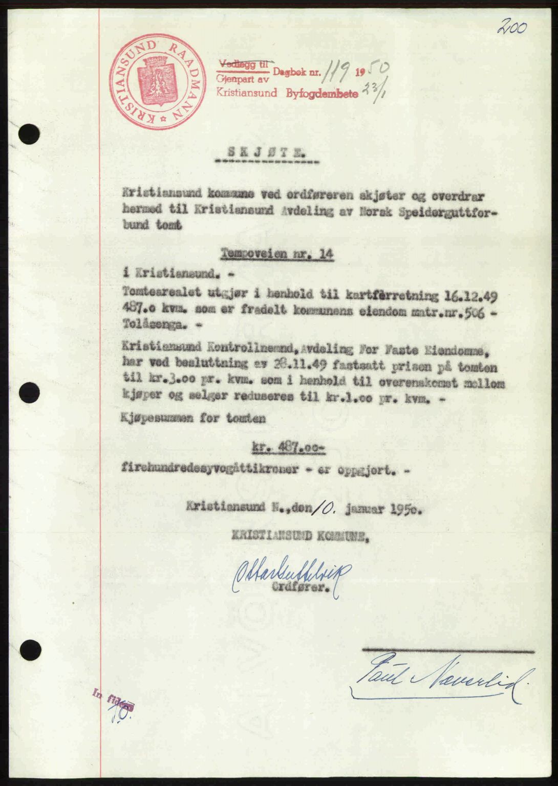 Kristiansund byfogd, AV/SAT-A-4587/A/27: Pantebok nr. 46, 1949-1950, Dagboknr: 119/1950