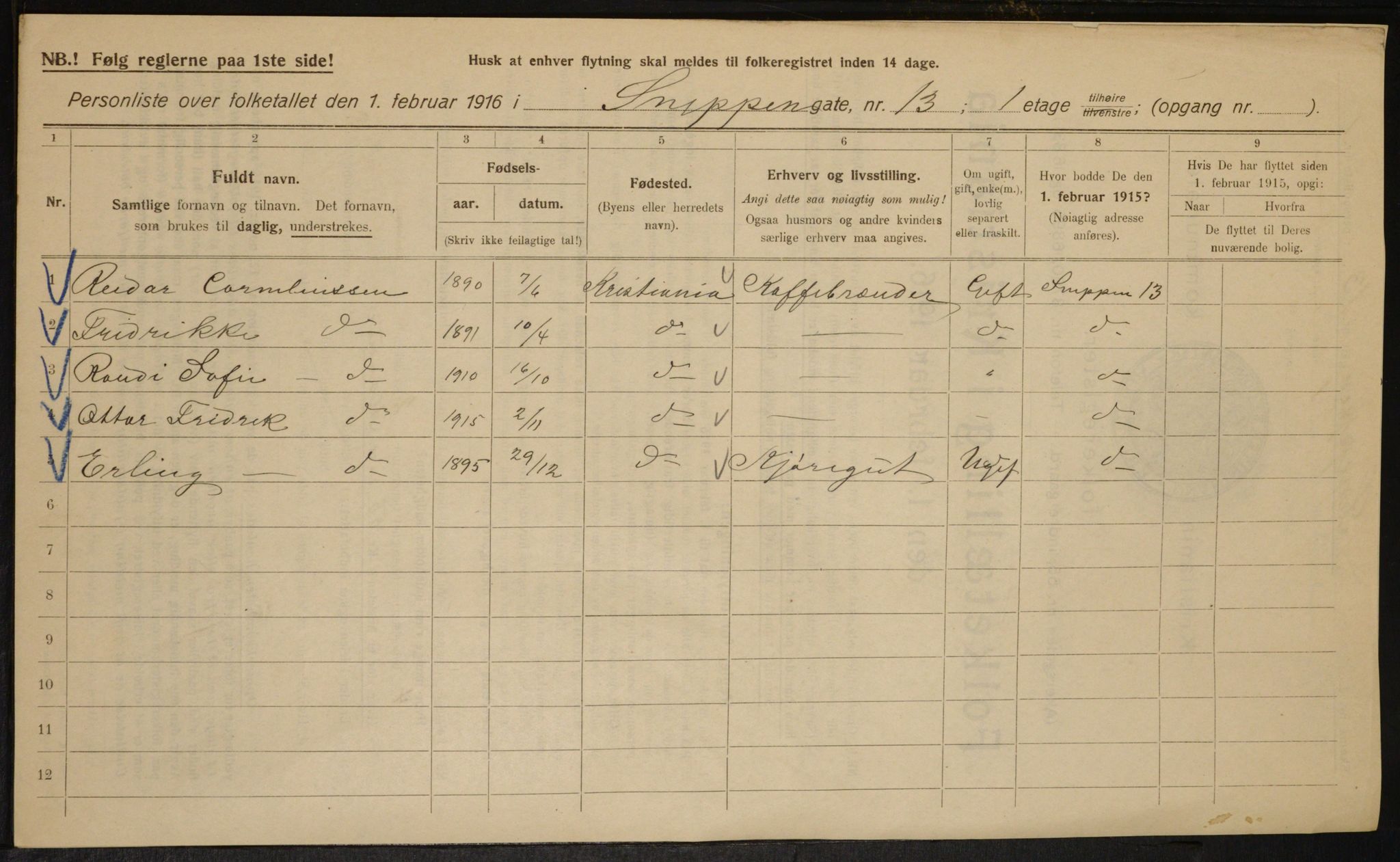 OBA, Kommunal folketelling 1.2.1916 for Kristiania, 1916, s. 100570