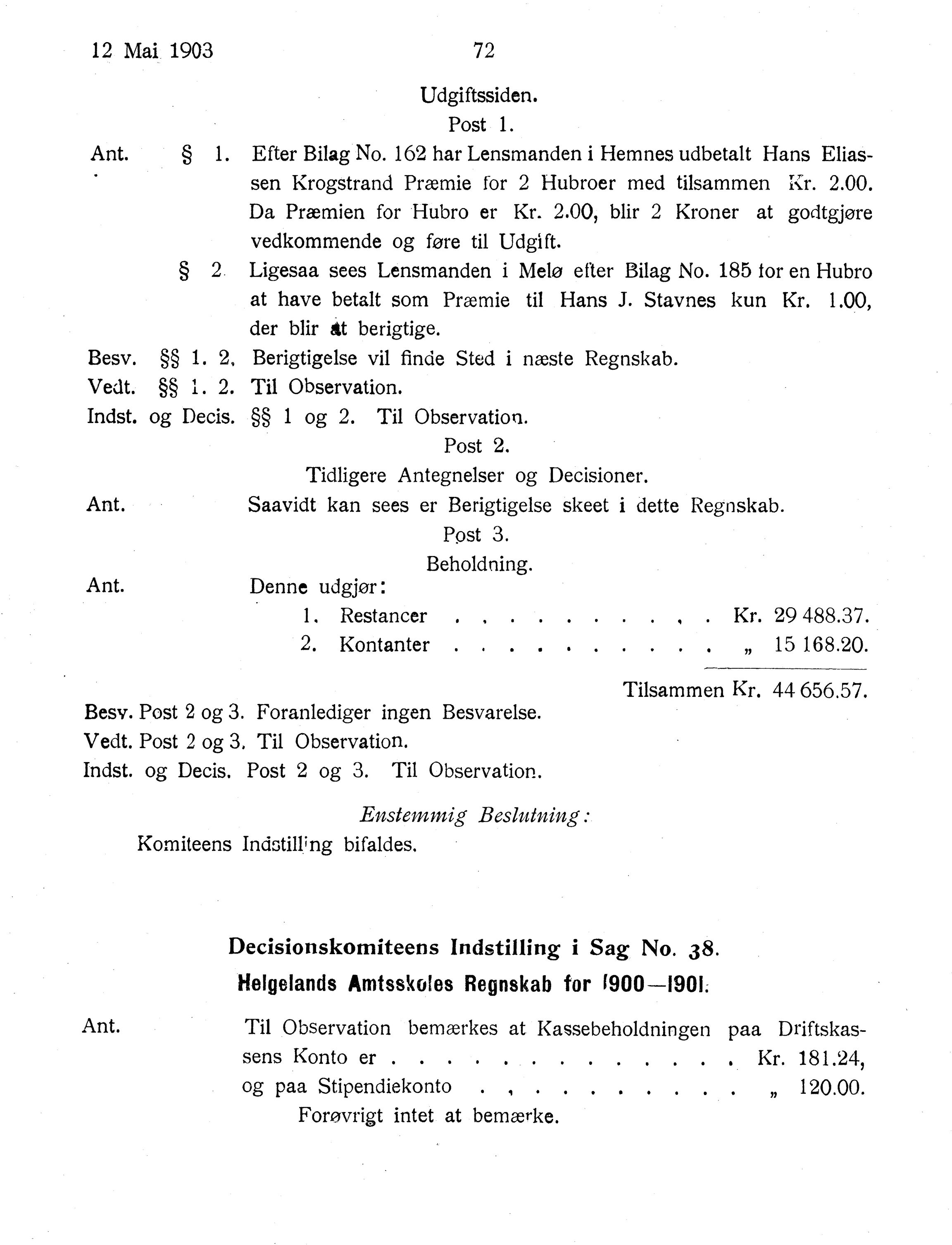 Nordland Fylkeskommune. Fylkestinget, AIN/NFK-17/176/A/Ac/L0026: Fylkestingsforhandlinger 1903, 1903