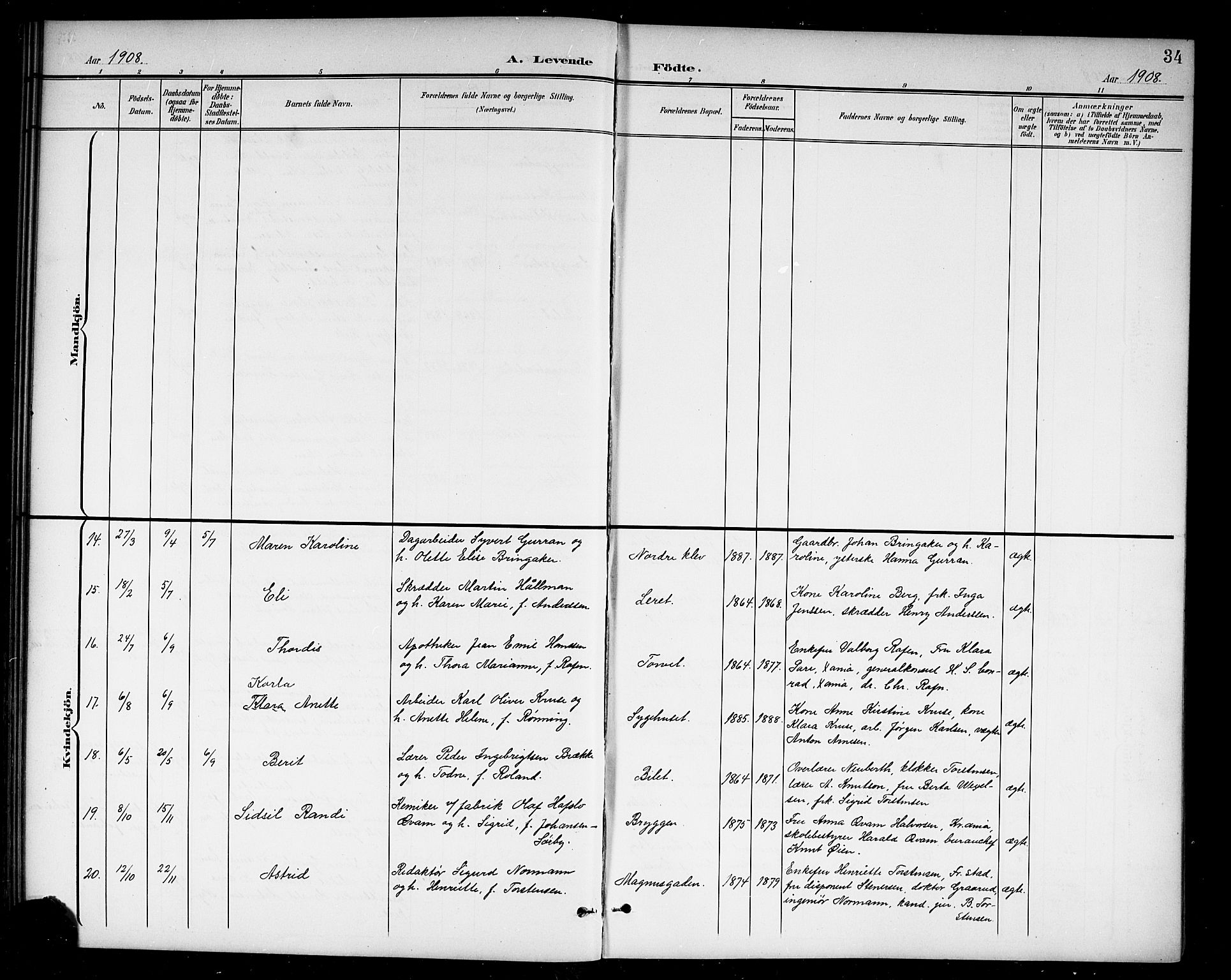 Holmestrand kirkebøker, SAKO/A-346/G/Ga/L0006: Klokkerbok nr. 6, 1901-1923, s. 34