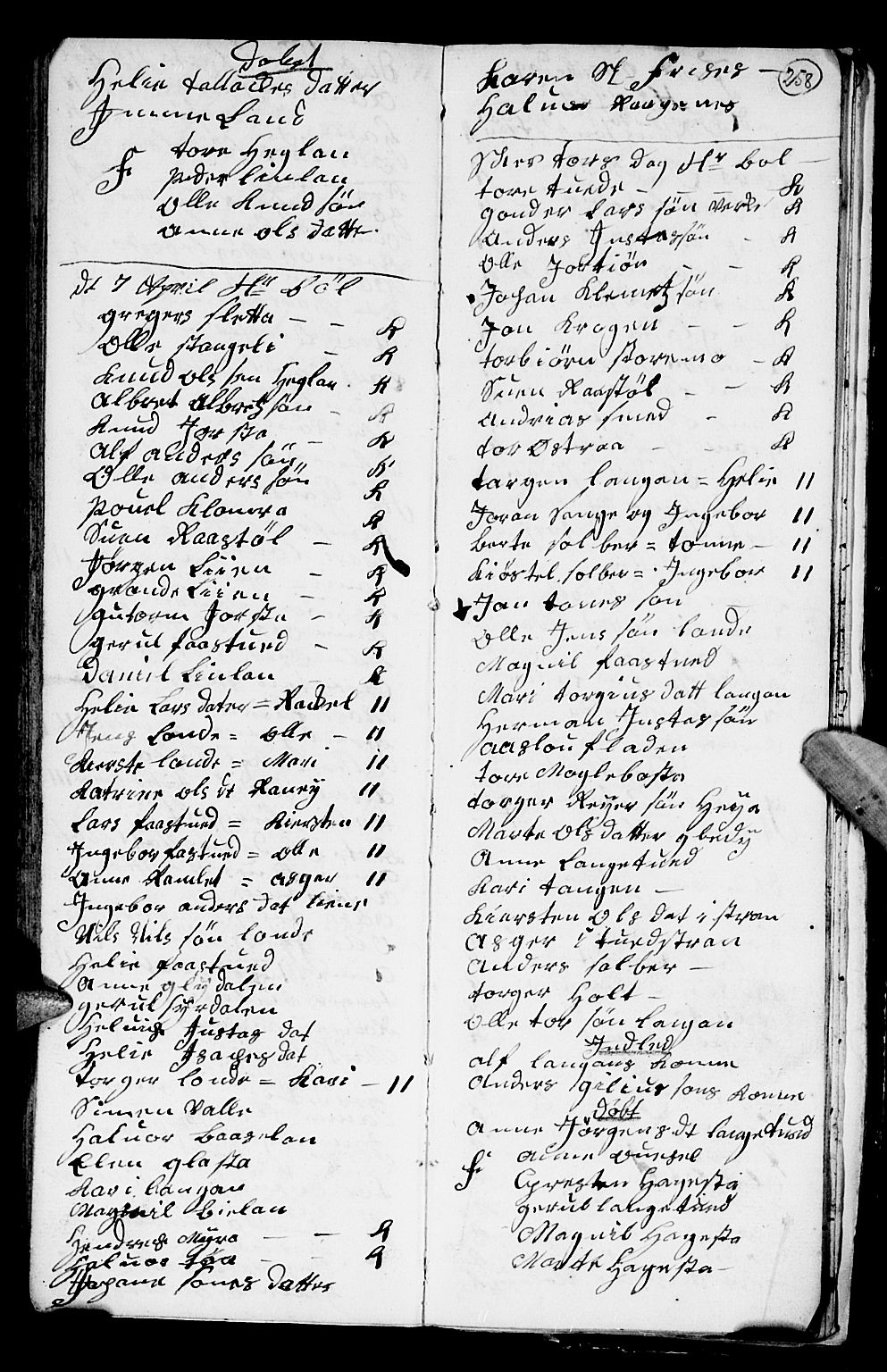 Holt sokneprestkontor, AV/SAK-1111-0021/F/Fb/L0004: Klokkerbok nr. B 4, 1730-1746, s. 258