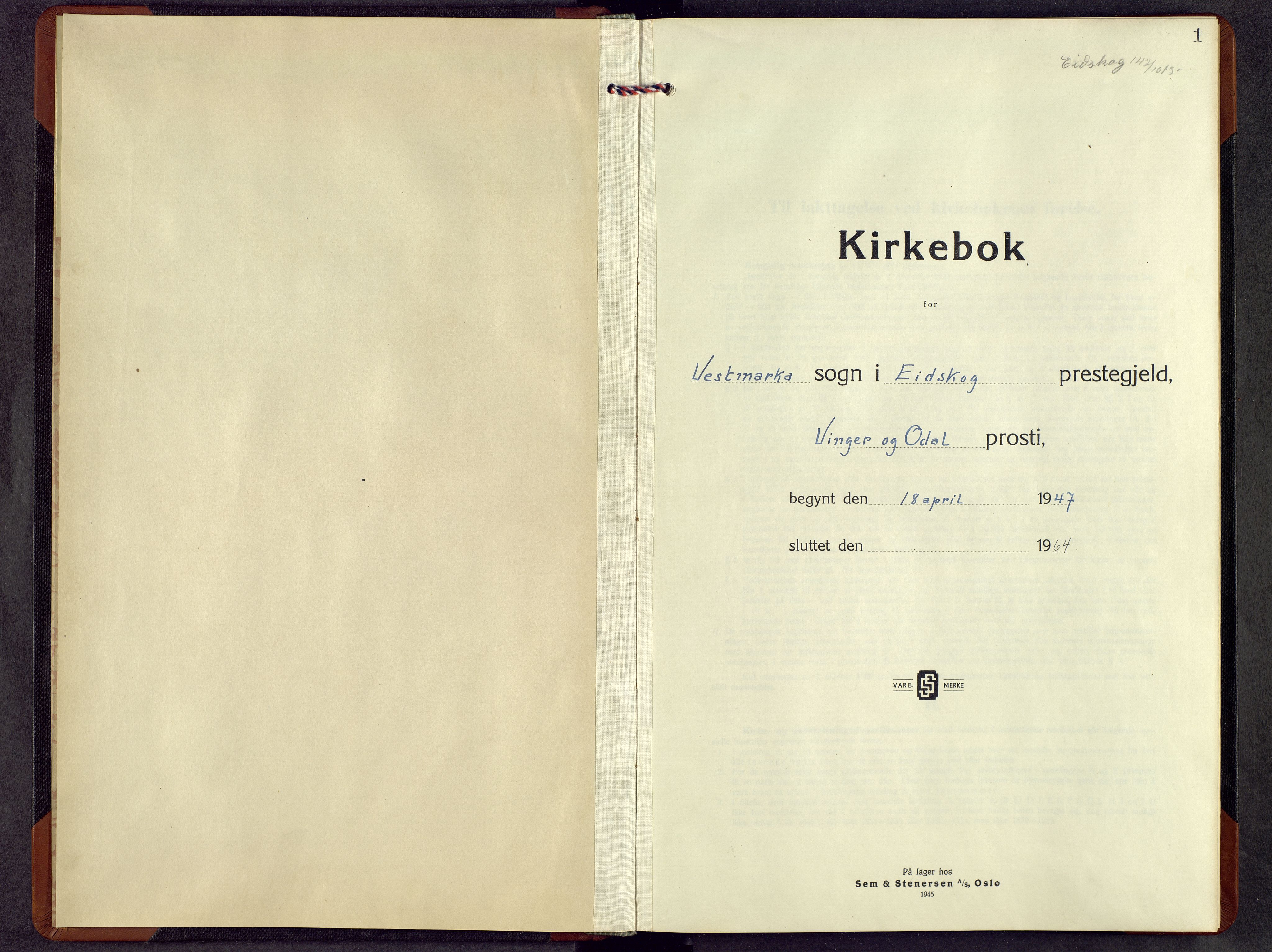 Eidskog prestekontor, SAH/PREST-026/H/Ha/Hab/L0010: Klokkerbok nr. 10, 1947-1964, s. 1