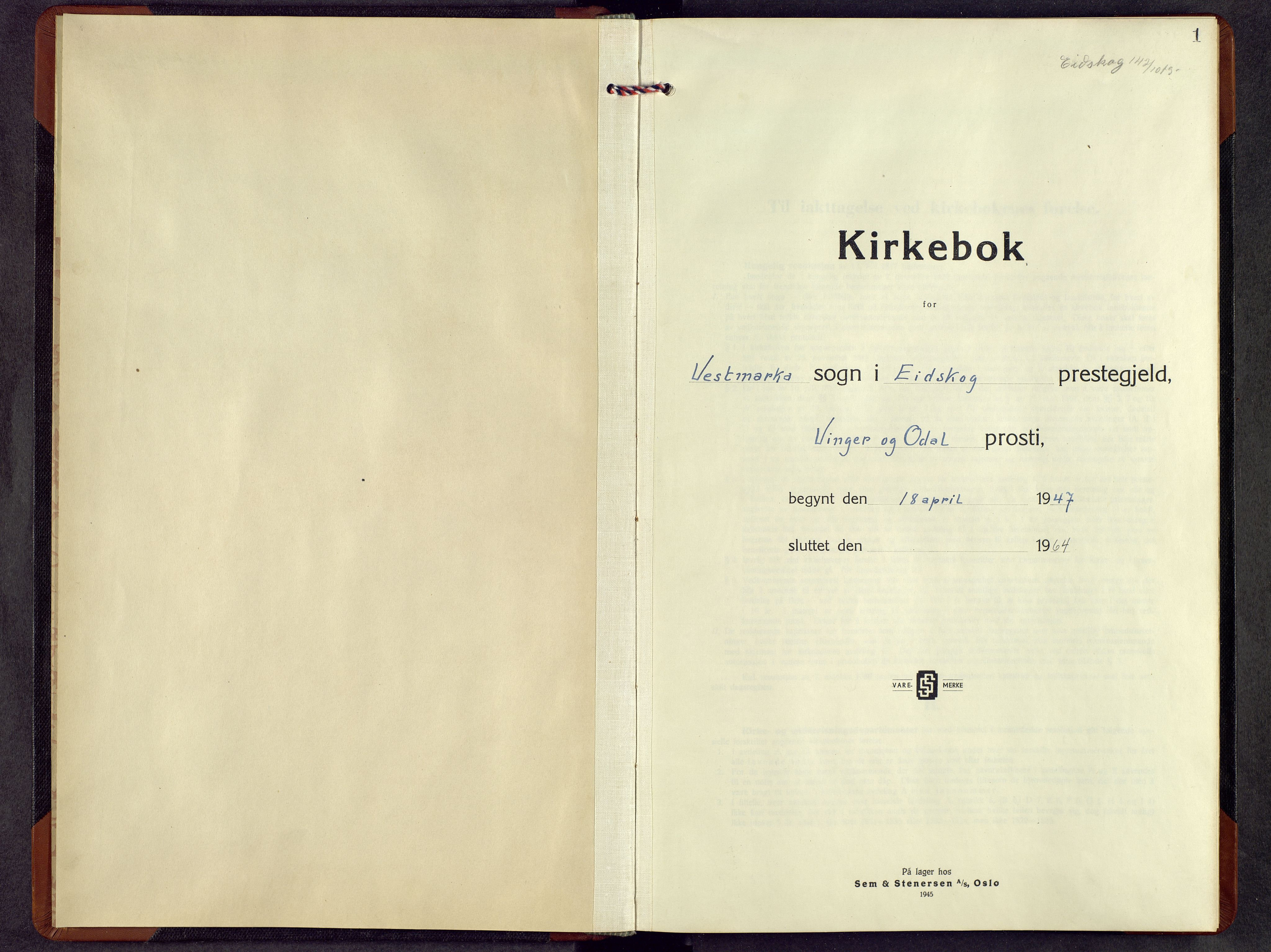 Eidskog prestekontor, AV/SAH-PREST-026/H/Ha/Hab/L0010: Klokkerbok nr. 10, 1947-1964, s. 1