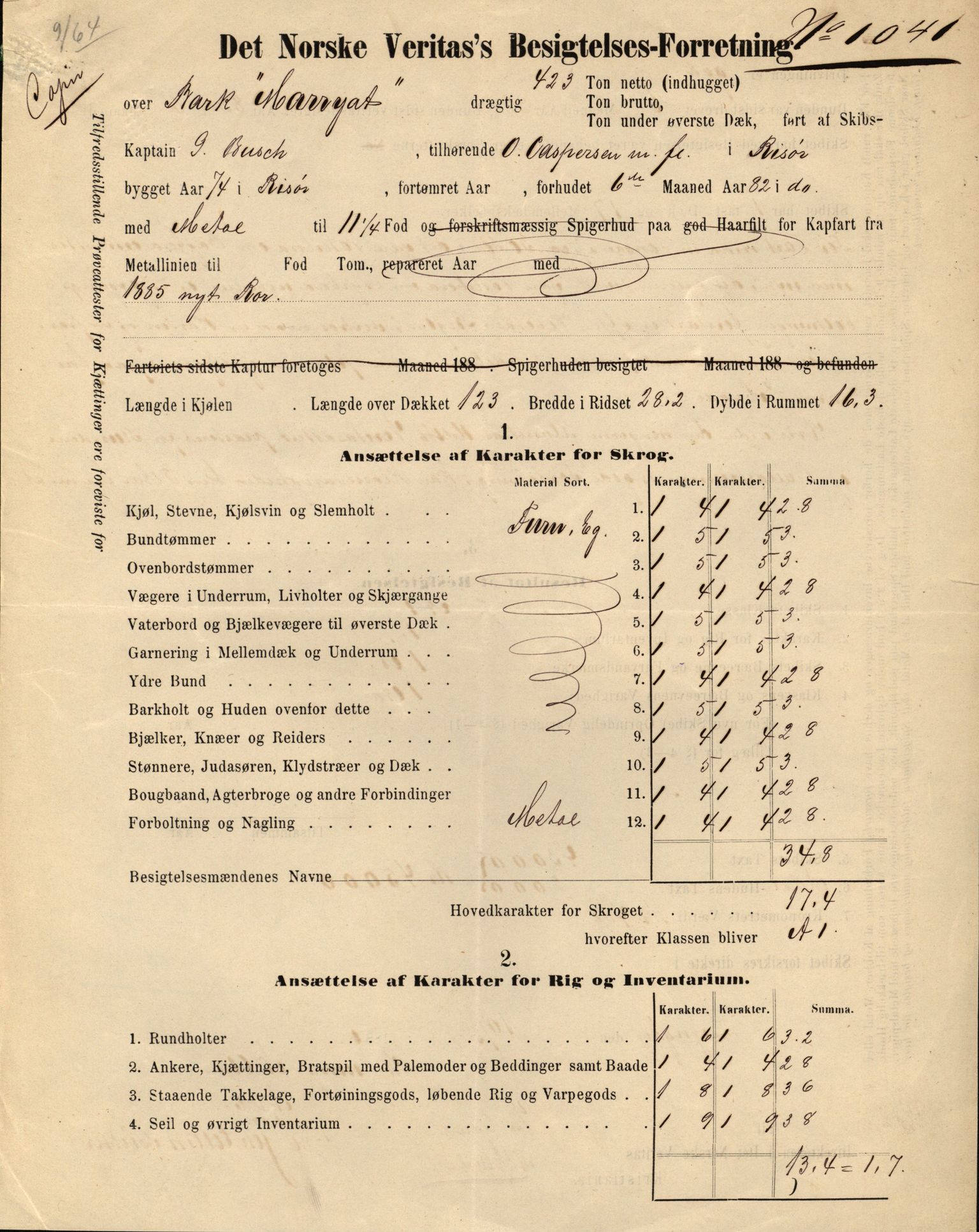 Pa 63 - Østlandske skibsassuranceforening, VEMU/A-1079/G/Ga/L0024/0003: Havaridokumenter / Marrycat, Oscar, Marie, Hurtig, Svalen, Anna, 1889, s. 4