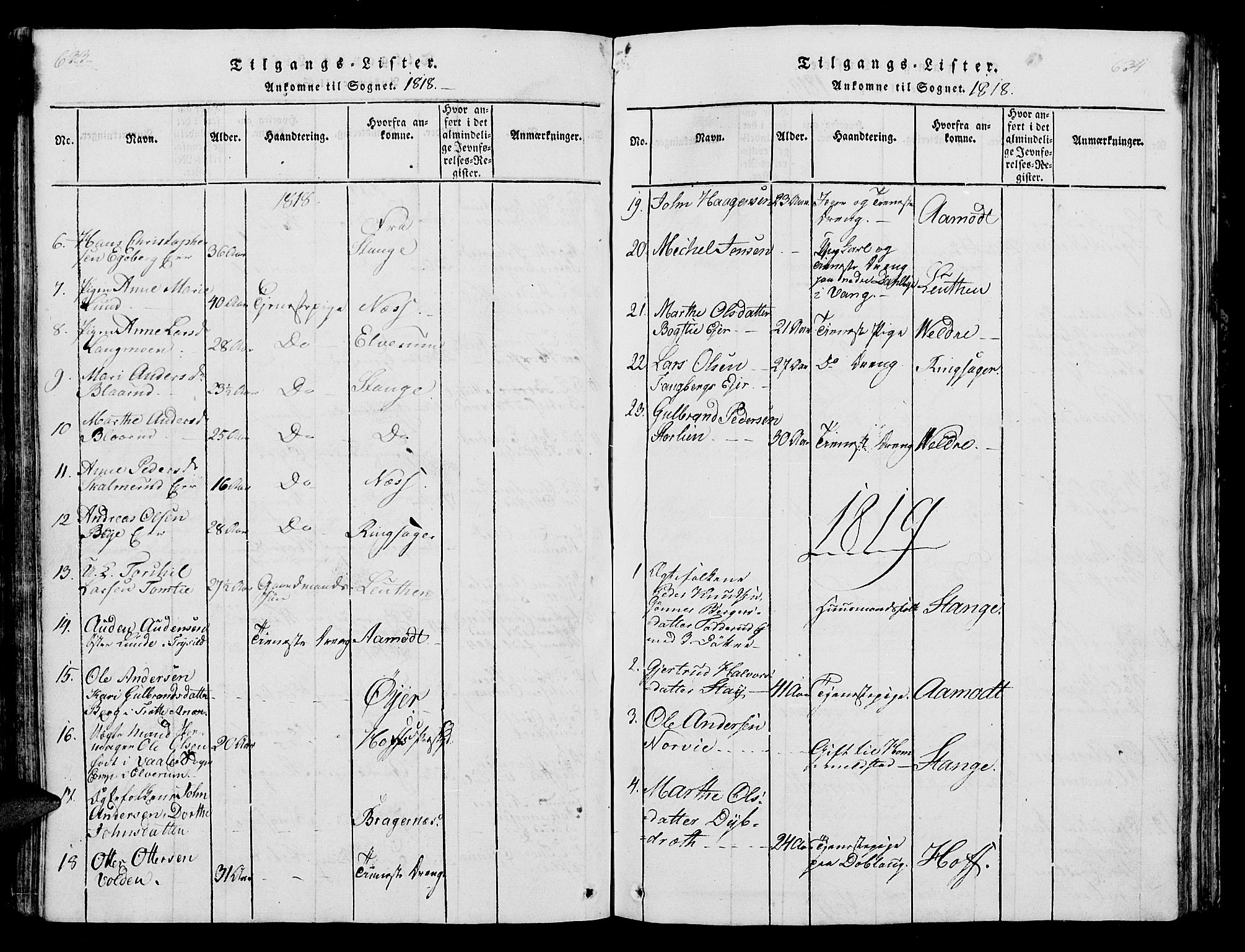 Vang prestekontor, Hedmark, SAH/PREST-008/H/Ha/Hab/L0004: Klokkerbok nr. 4, 1813-1827, s. 633-634