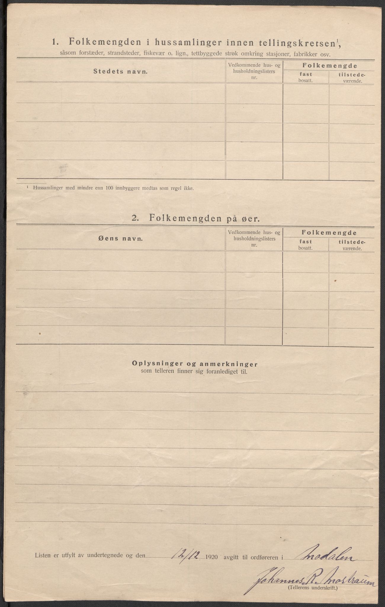 SAB, Folketelling 1920 for 1252 Modalen herred, 1920, s. 9