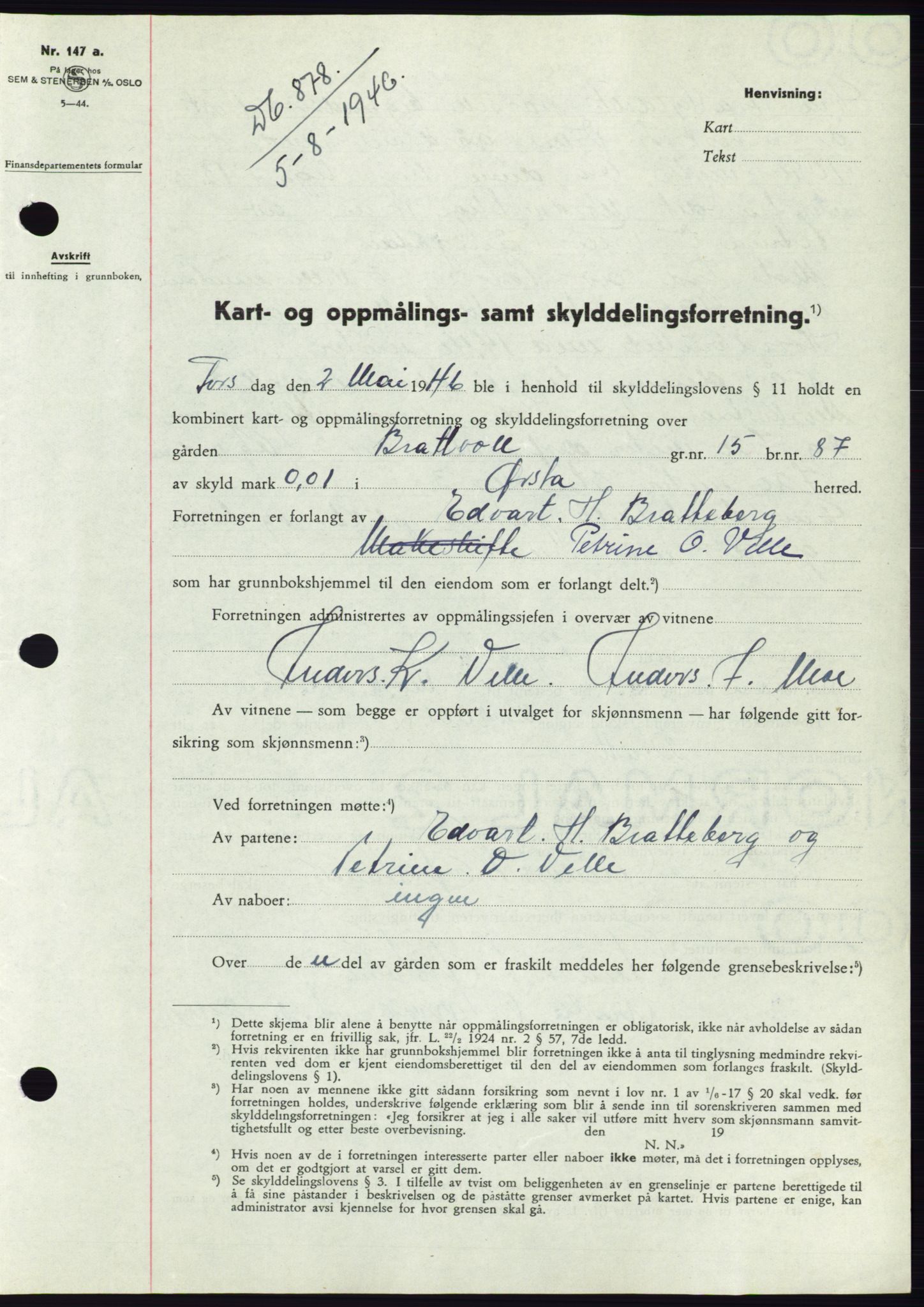 Søre Sunnmøre sorenskriveri, SAT/A-4122/1/2/2C/L0078: Pantebok nr. 4A, 1946-1946, Dagboknr: 878/1946