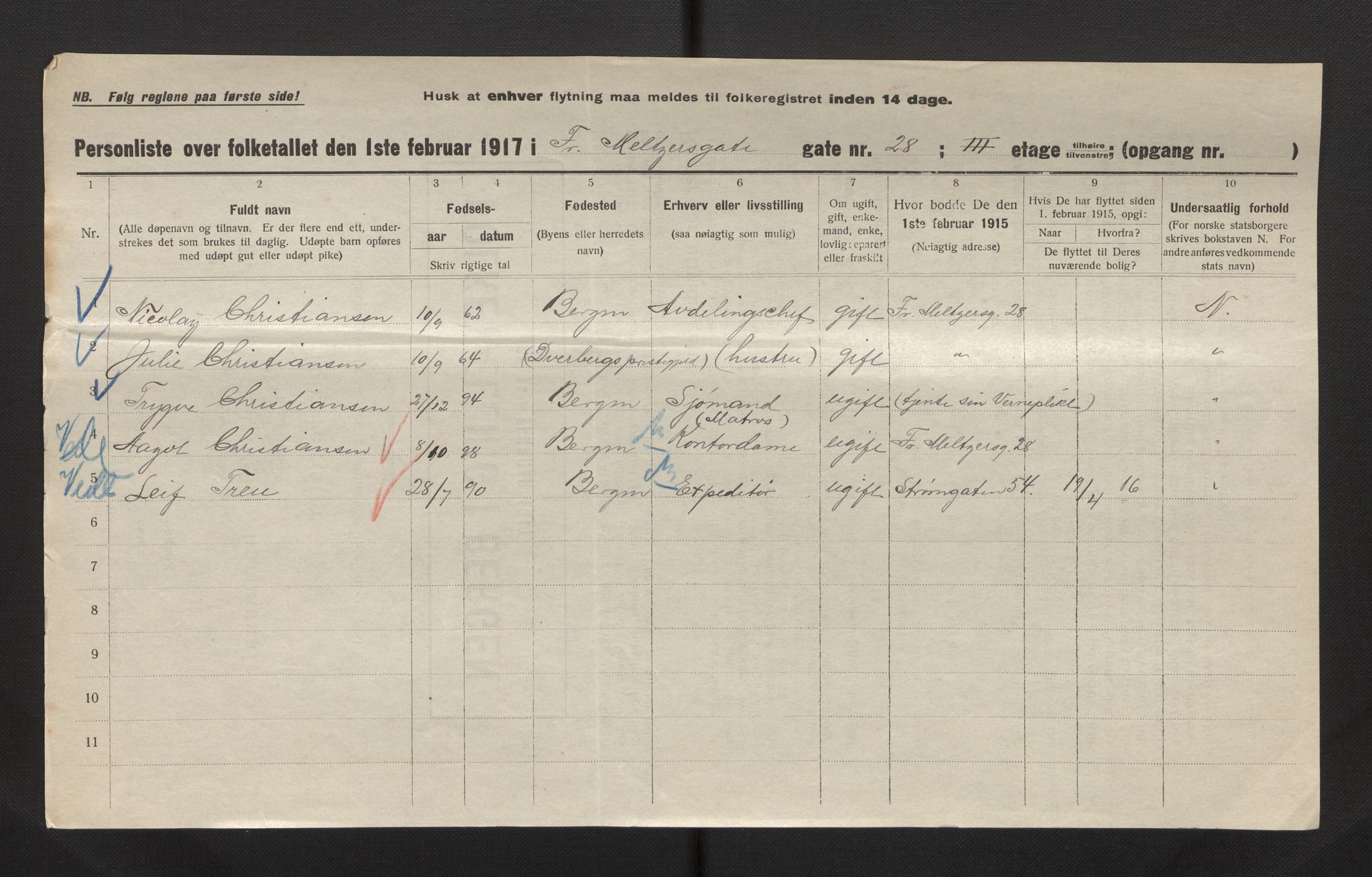 SAB, Kommunal folketelling 1917 for Bergen kjøpstad, 1917, s. 9111