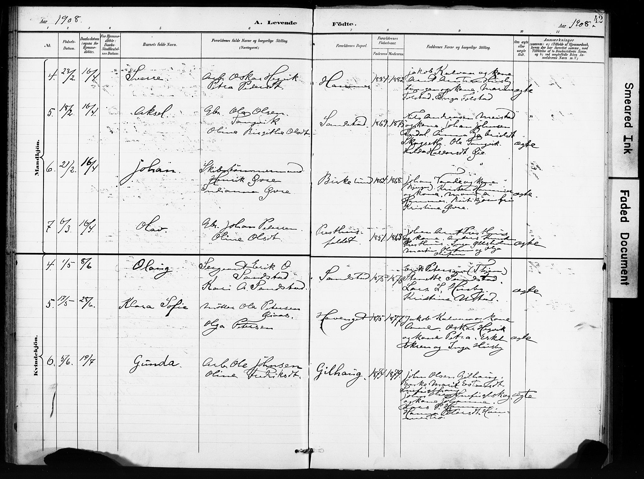 Ministerialprotokoller, klokkerbøker og fødselsregistre - Sør-Trøndelag, SAT/A-1456/666/L0787: Ministerialbok nr. 666A05, 1895-1908, s. 42